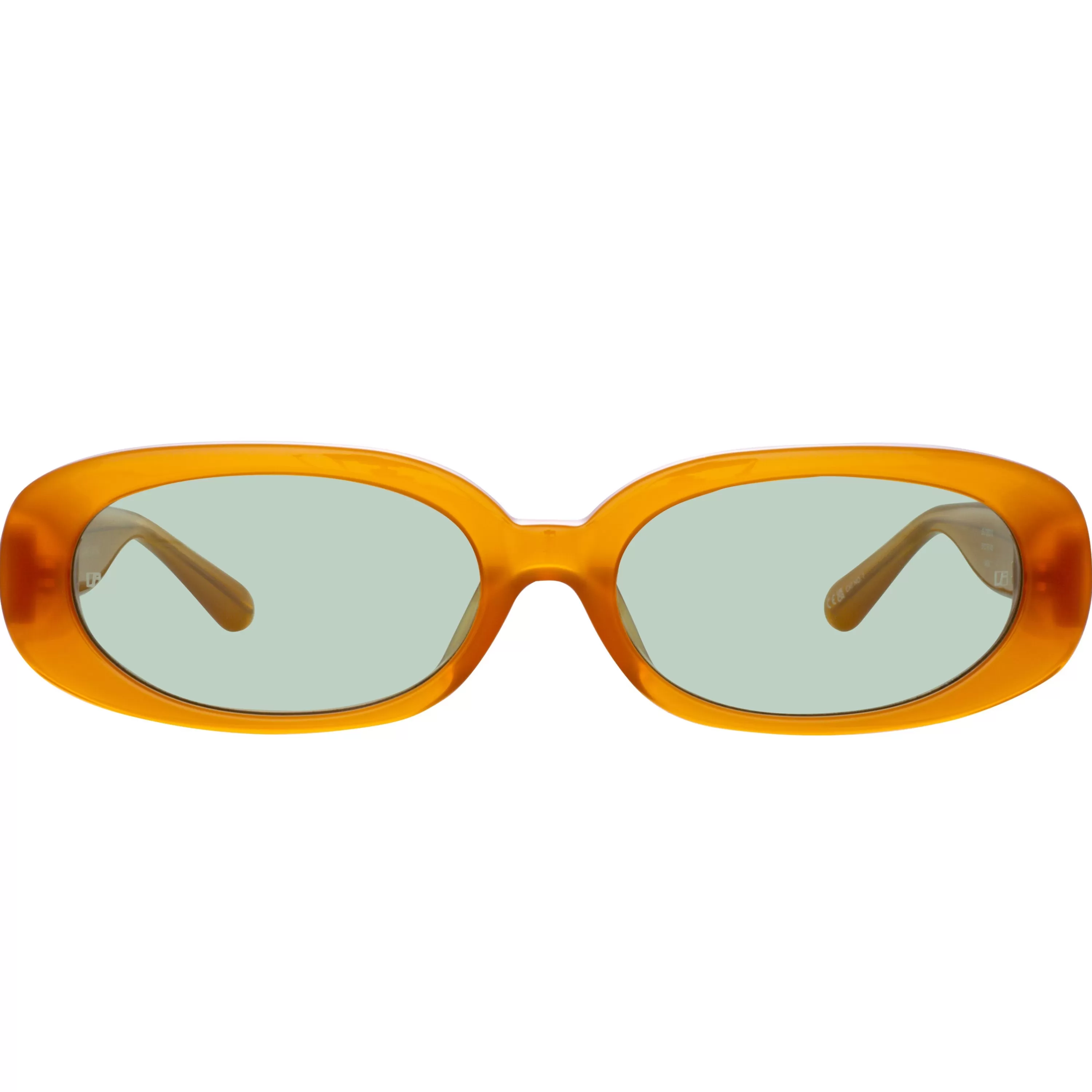 LINDA FARROW (U.K.) Cara Oval Sunglasses in Honey