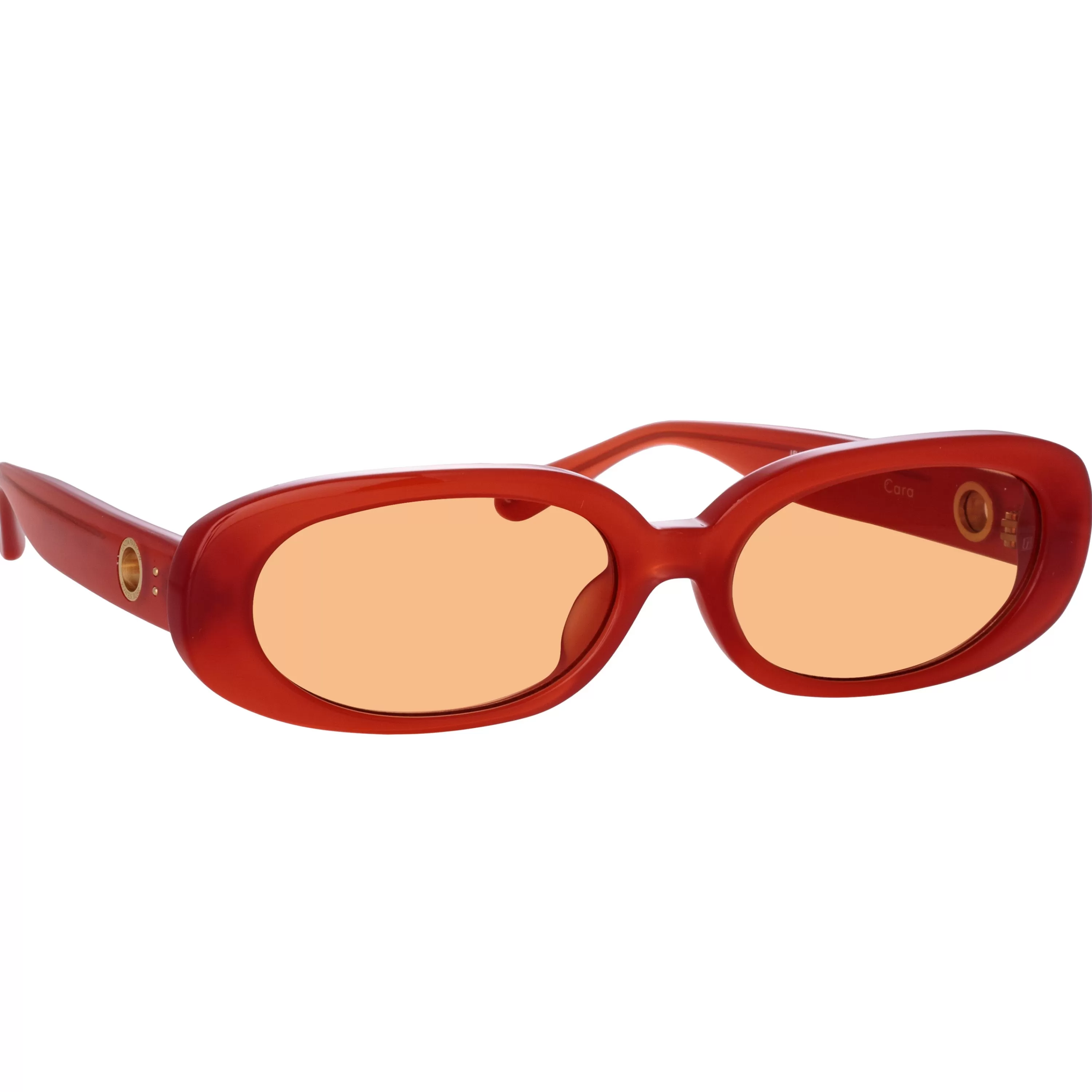 LINDA FARROW (U.K.) Cara Oval Sunglasses in Terracotta