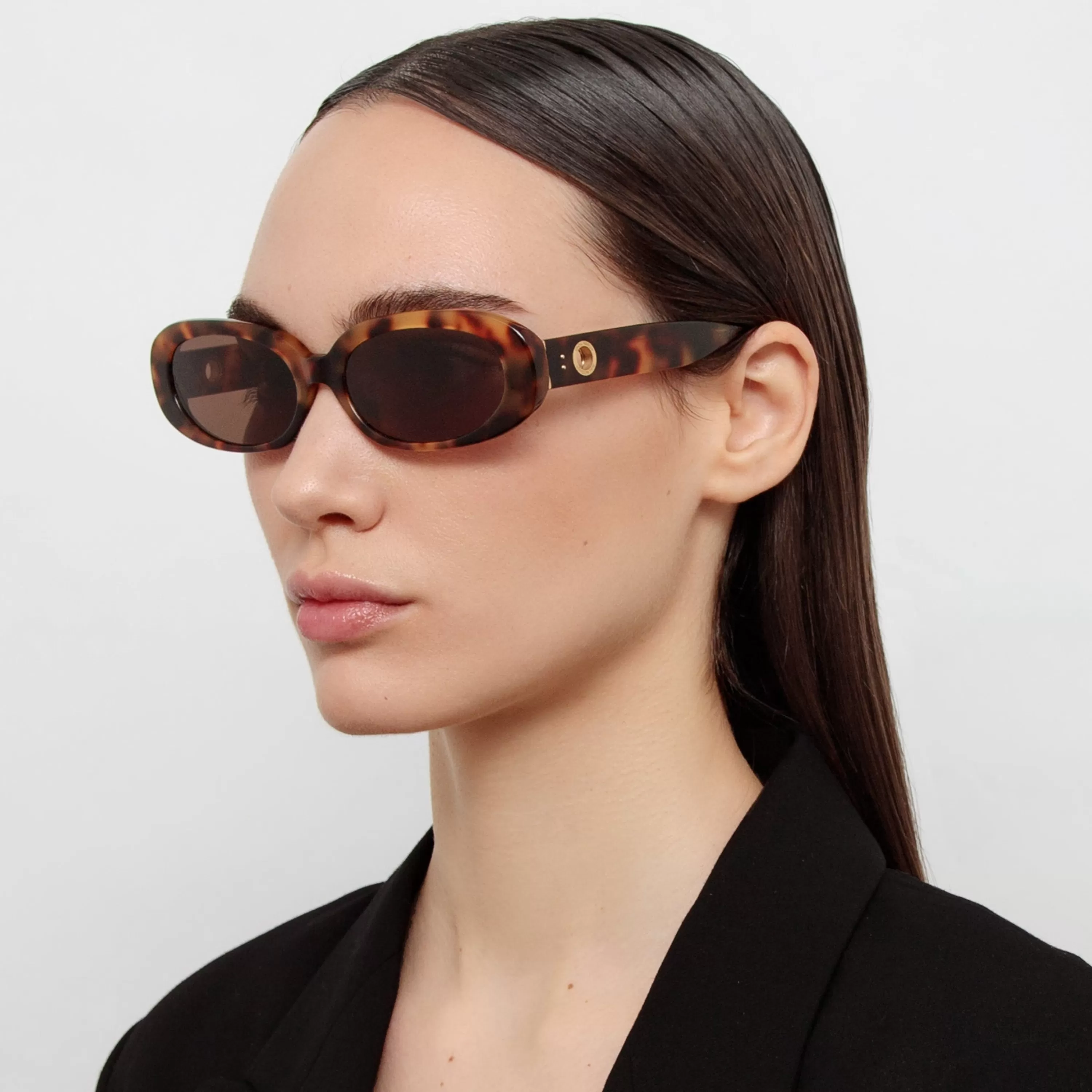 Women LINDA FARROW (U.K.) Cara Oval Sunglasses in Tortoiseshell