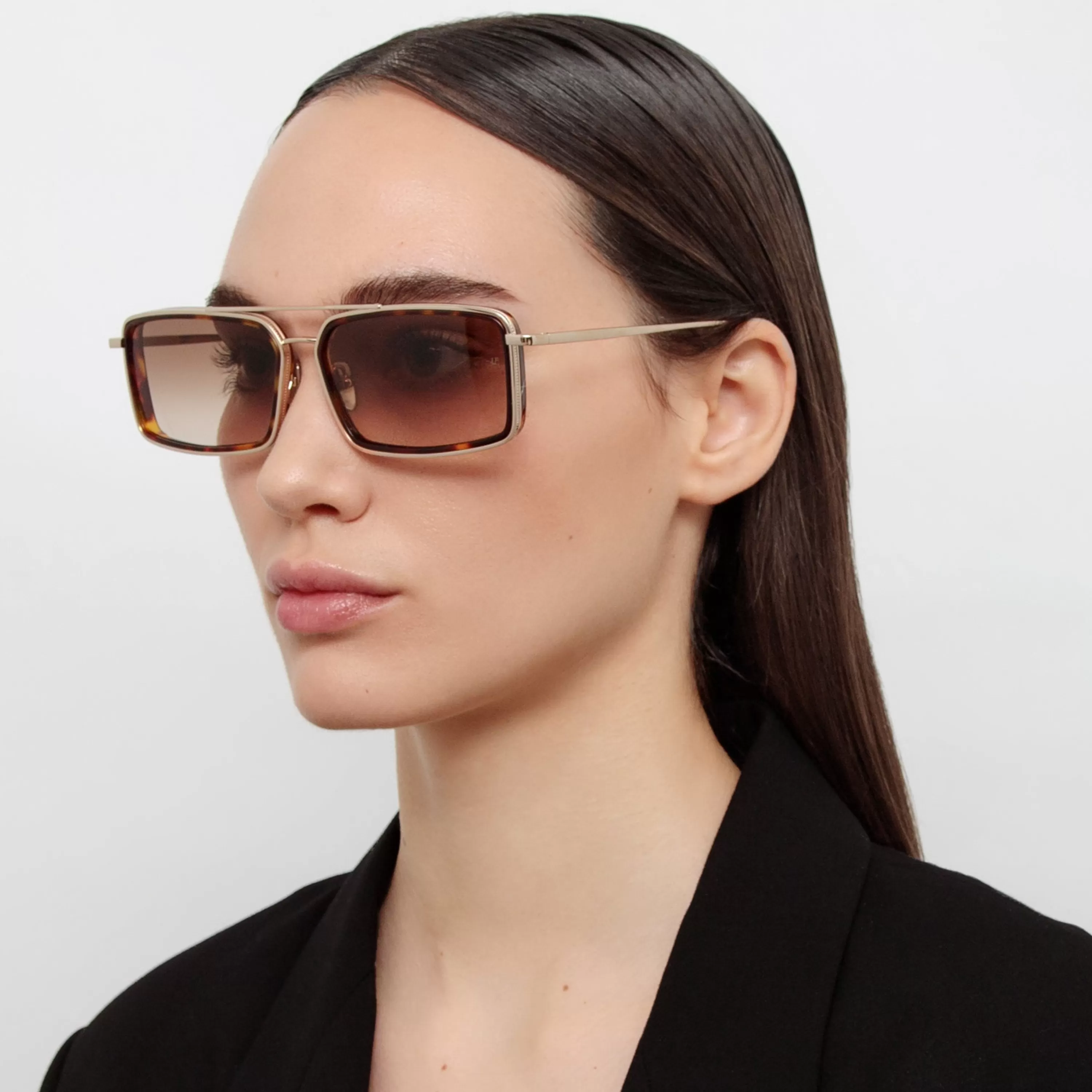 Women LINDA FARROW (U.K.) Cassia Rectangular Sunglasses in Light Gold