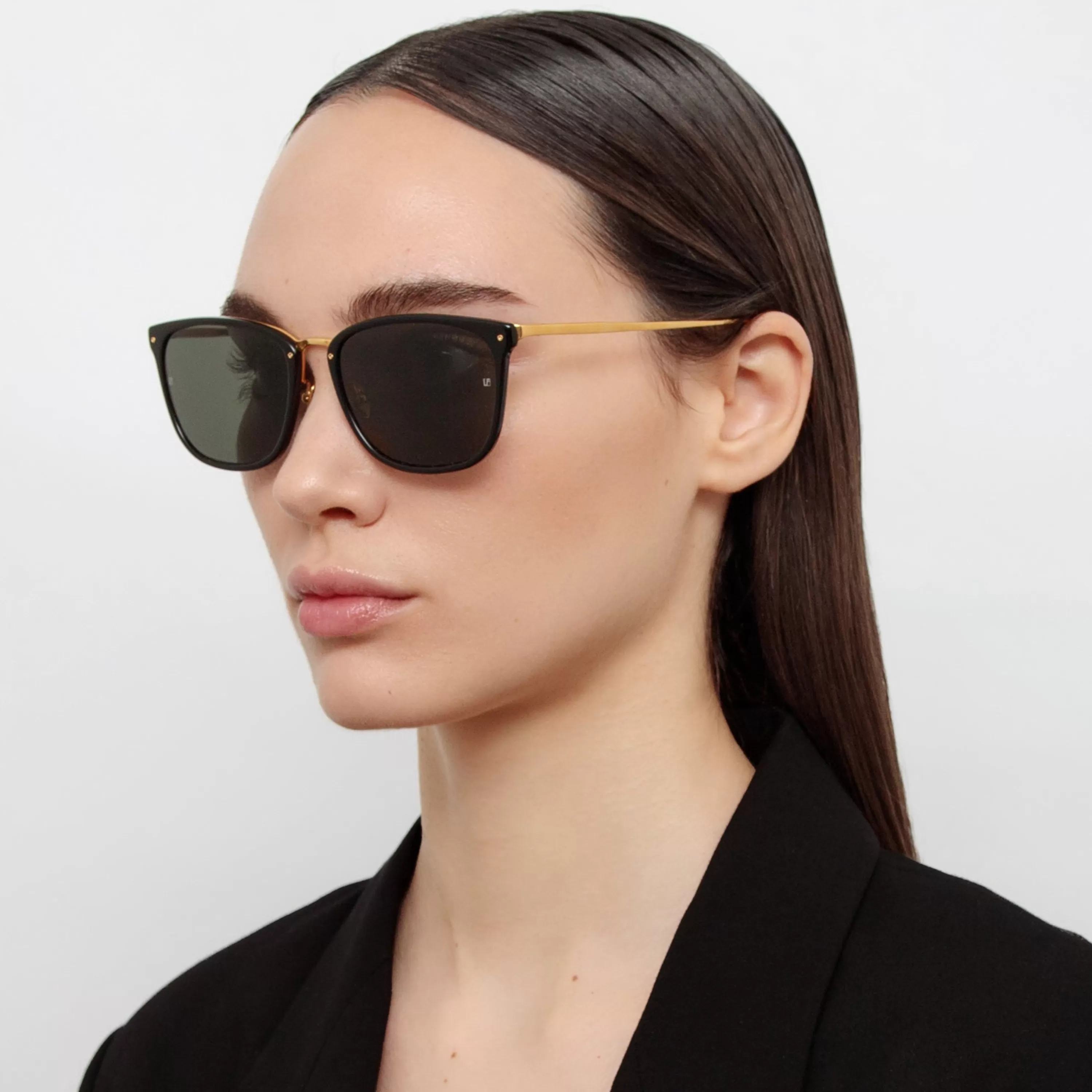Women LINDA FARROW (U.K.) Cassin D-Frame Sunglasses in Black