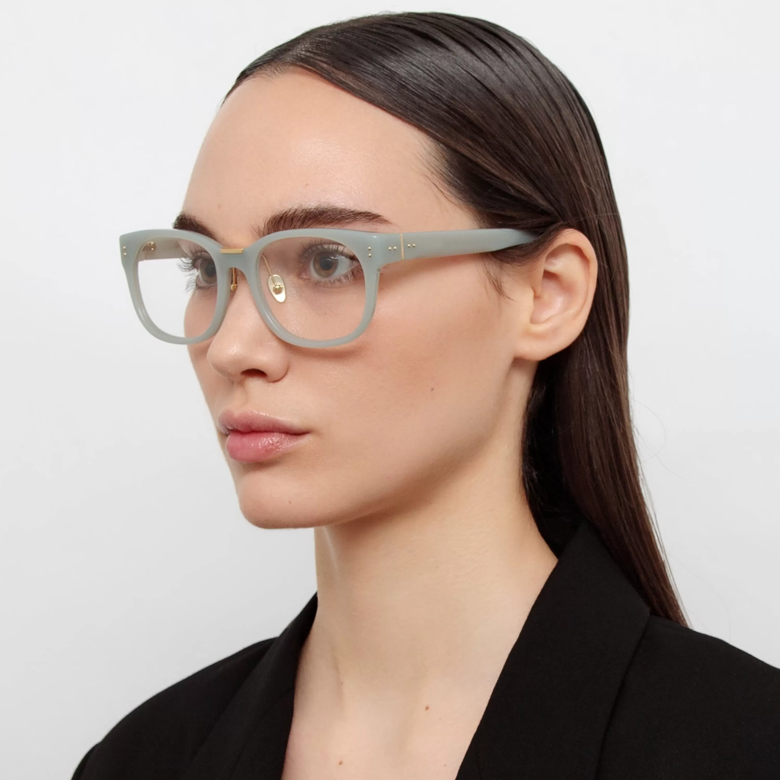 Women LINDA FARROW (U.K.) Cedric A Rectangular Optical Frames in Steel (Asian Fit)