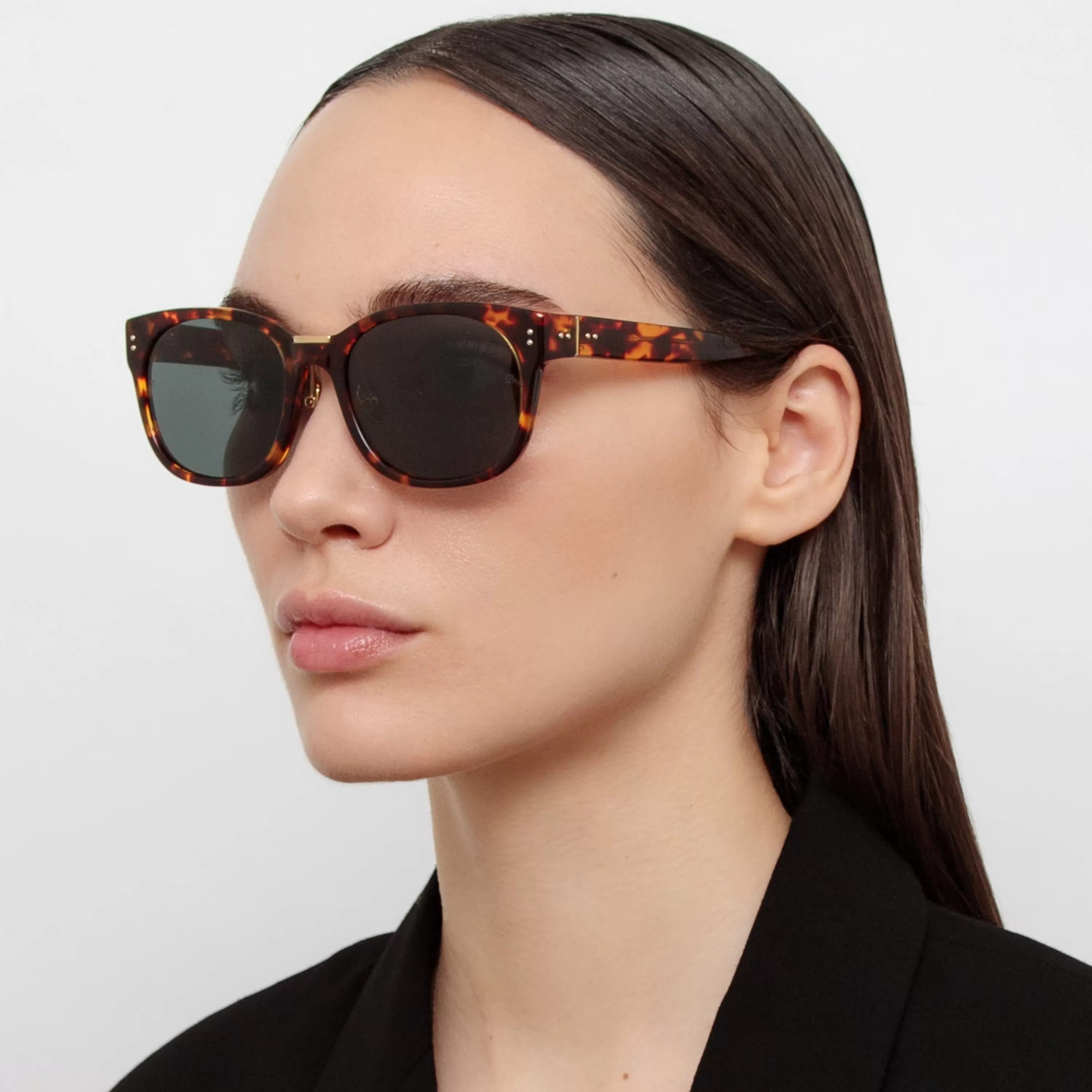 LINDA FARROW (U.K.) Cedric A Rectangular Sunglasses in Tortoiseshell (Asian Fit)
