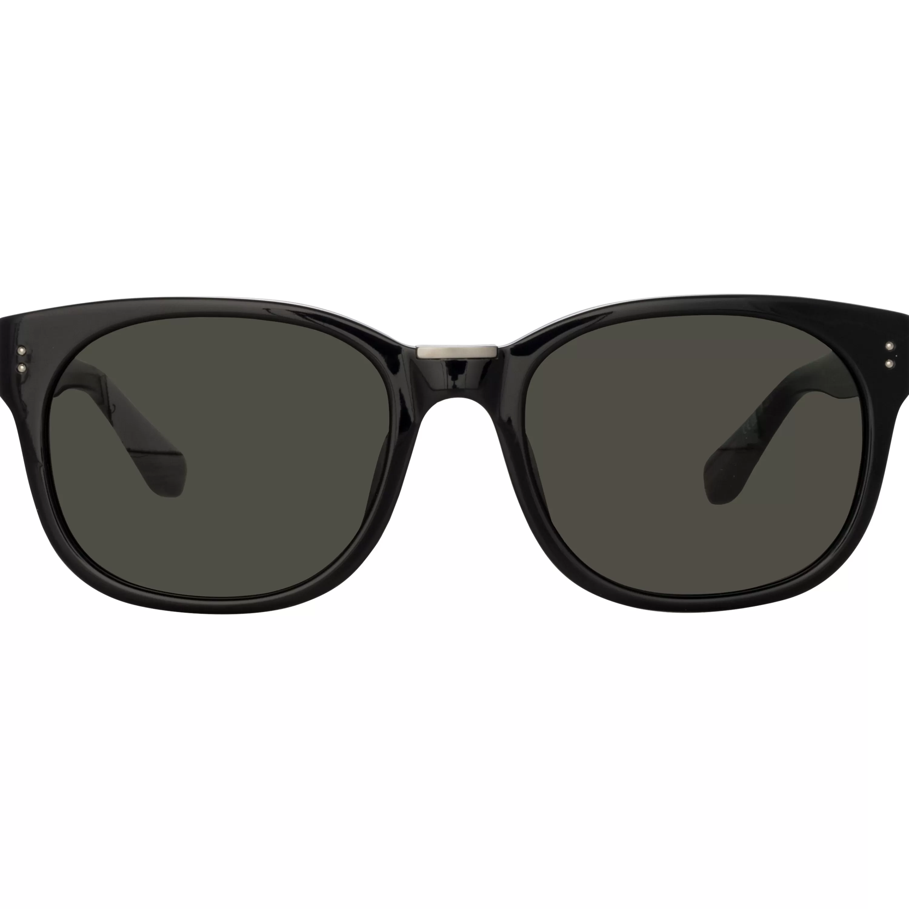LINDA FARROW (U.K.) Cedric Rectangular Sunglasses in Black and Nickel