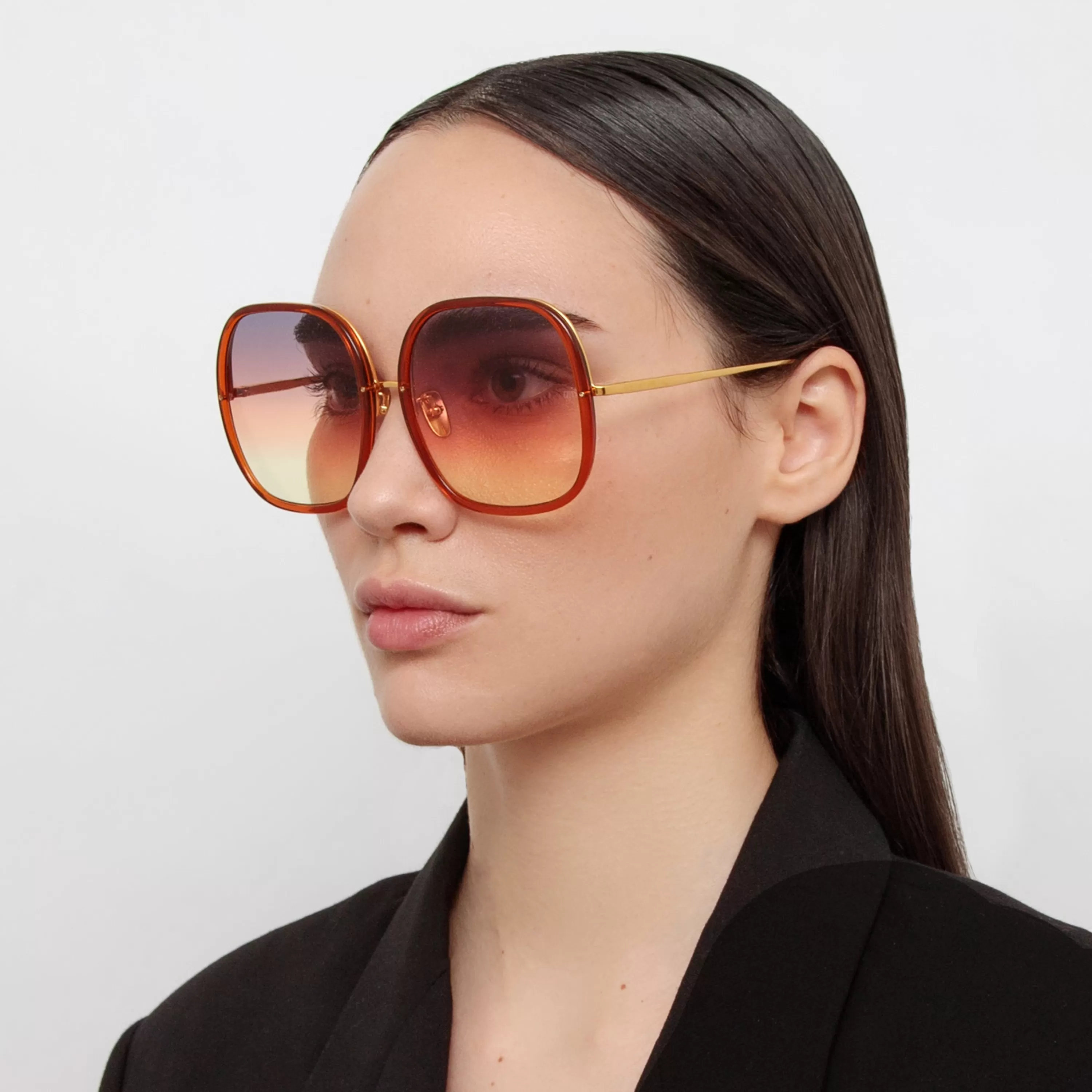 Women LINDA FARROW (U.K.) Celia Oversized Sunglasses in Orange