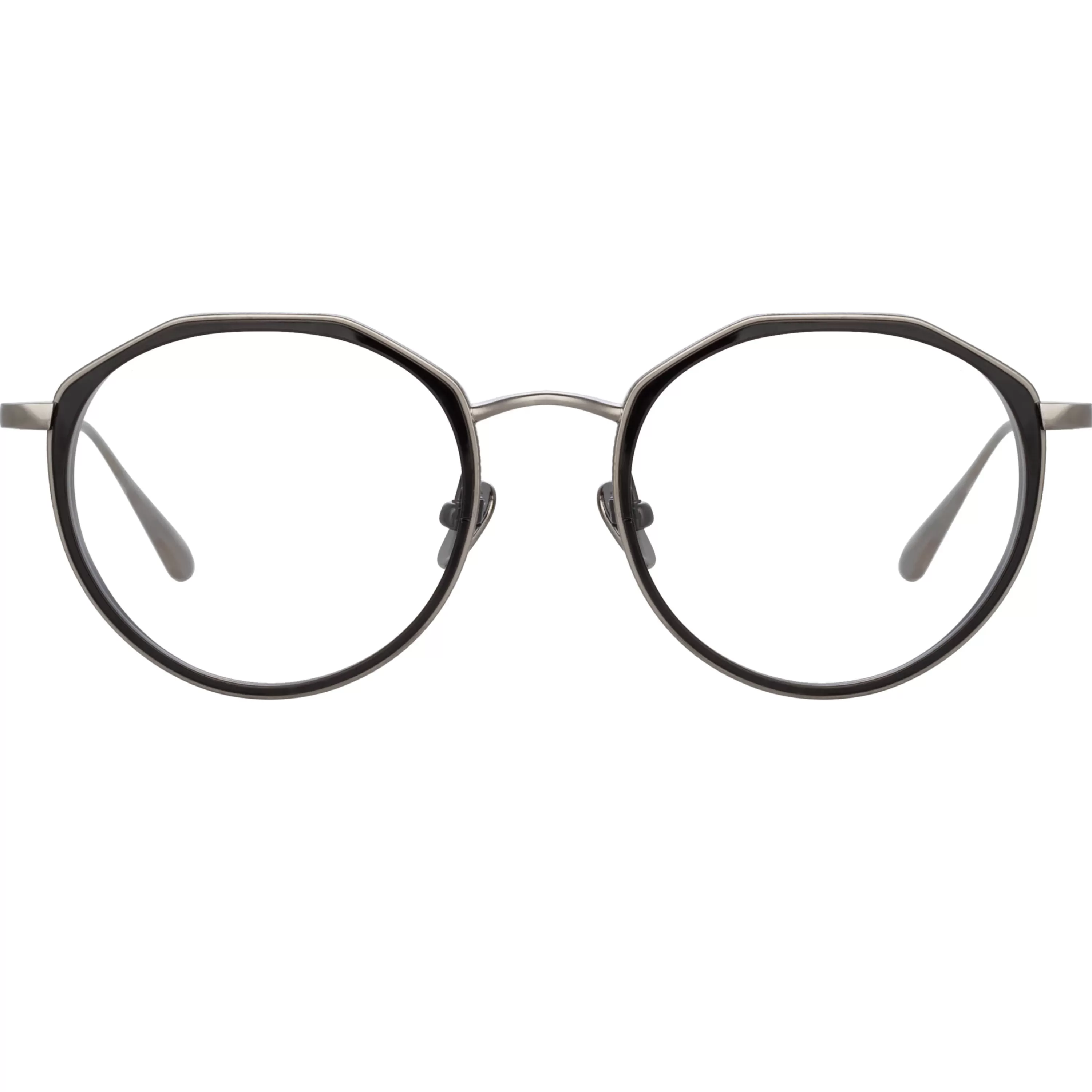 LINDA FARROW (U.K.) Cesar Angular Optical Frame in White Gold and Black