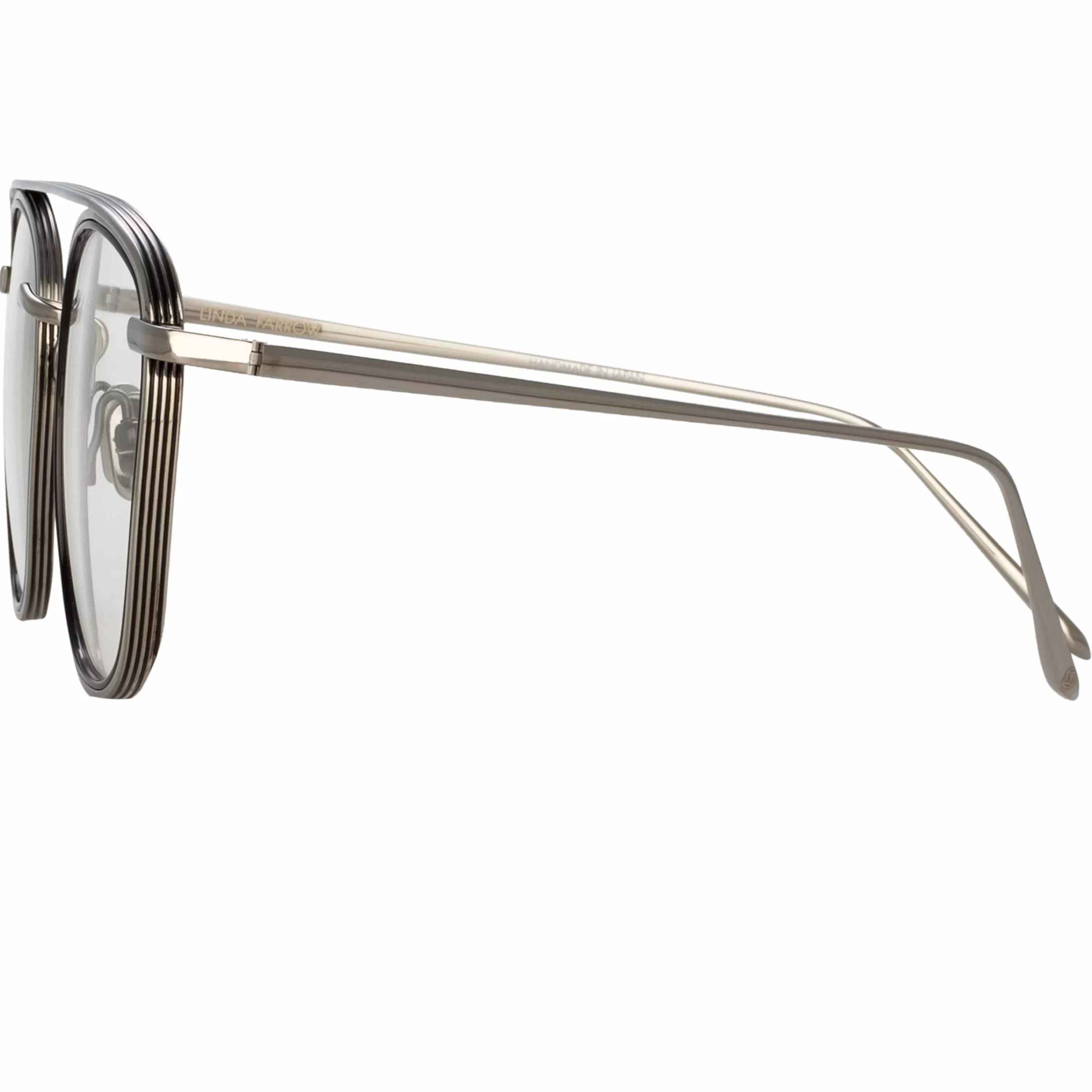 clark_aviator_optical_frame_in_white_gold_and_black_2.webp LINDA FARROW (U.K.) Clark Aviator Optical Frame in White Gold and Black