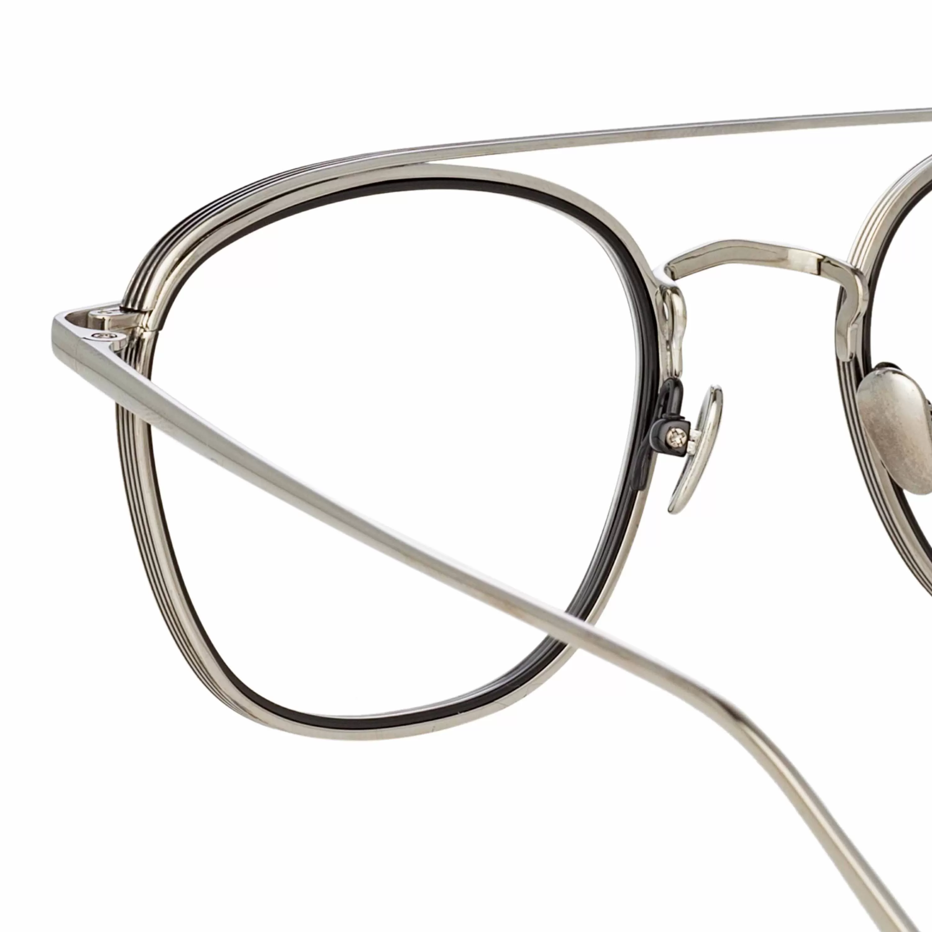 clark_aviator_optical_frame_in_white_gold_and_black_3.webp LINDA FARROW (U.K.) Clark Aviator Optical Frame in White Gold and Black