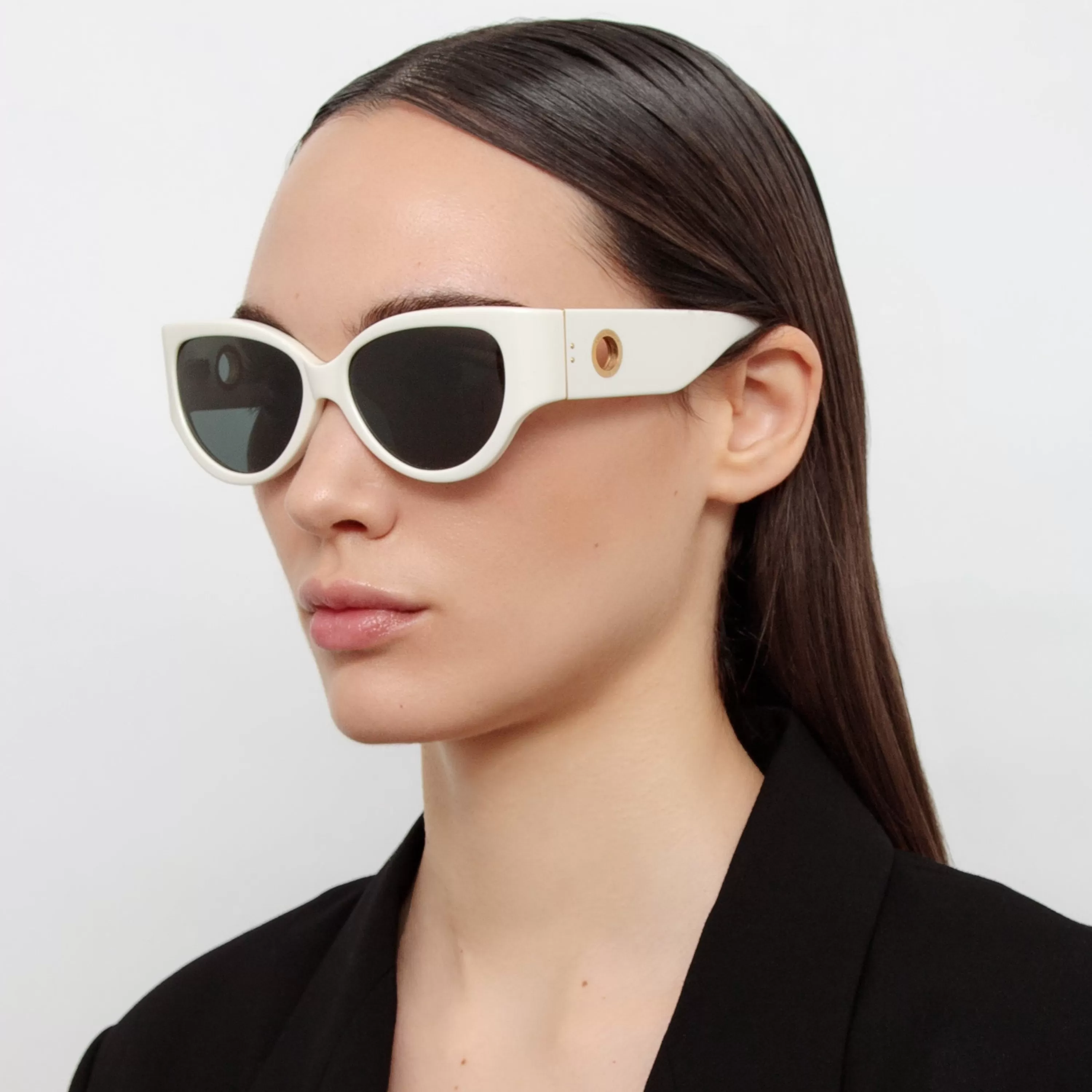 Women LINDA FARROW (U.K.) Connie Cat Eye Sunglasses in White