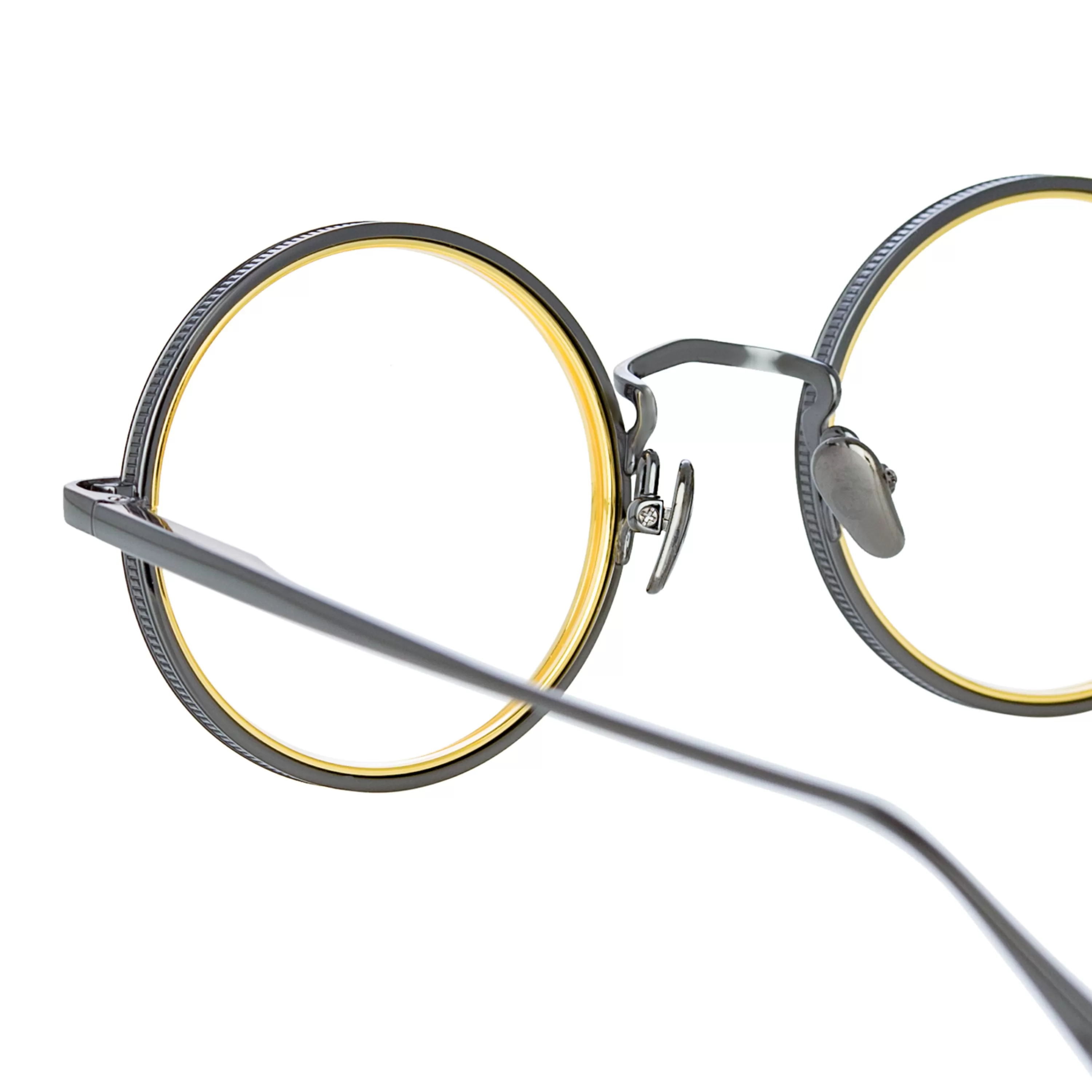 LINDA FARROW (U.K.) Cortina Oval Optical Frame in Nickel and Yellow Gold
