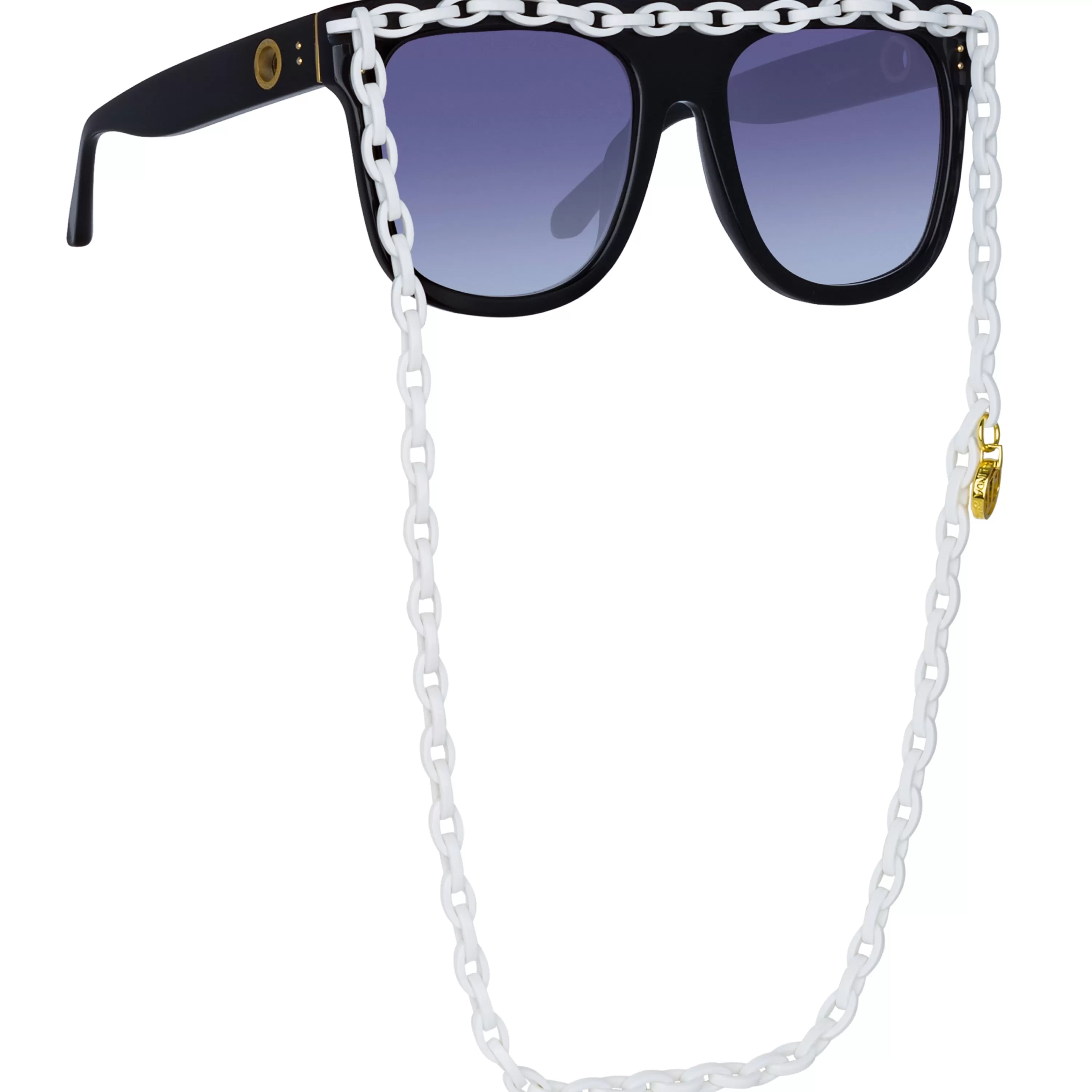 LINDA FARROW (U.K.) Dakota Flat Top Sunglasses in Black and Grey