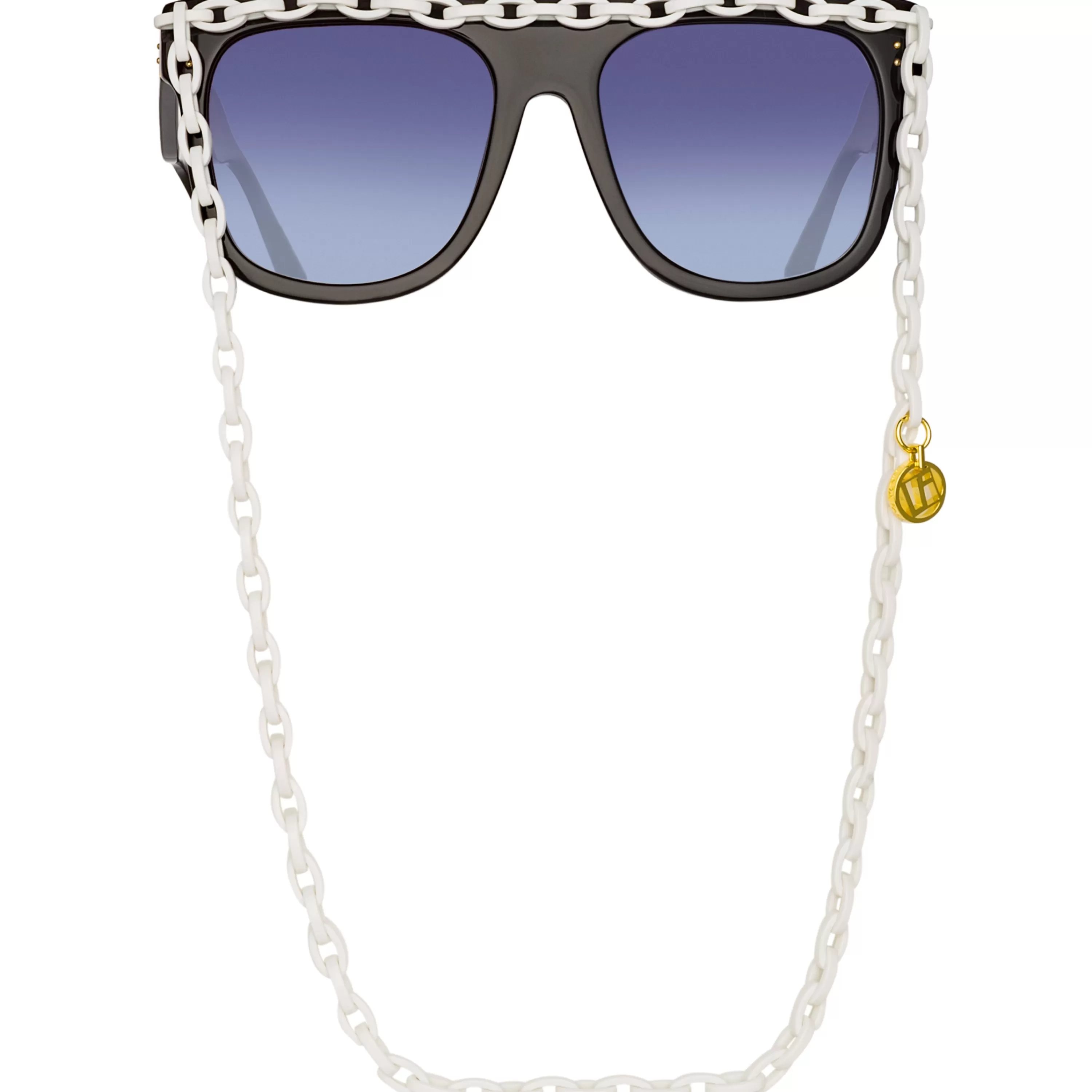 LINDA FARROW (U.K.) Dakota Flat Top Sunglasses in Black and Grey
