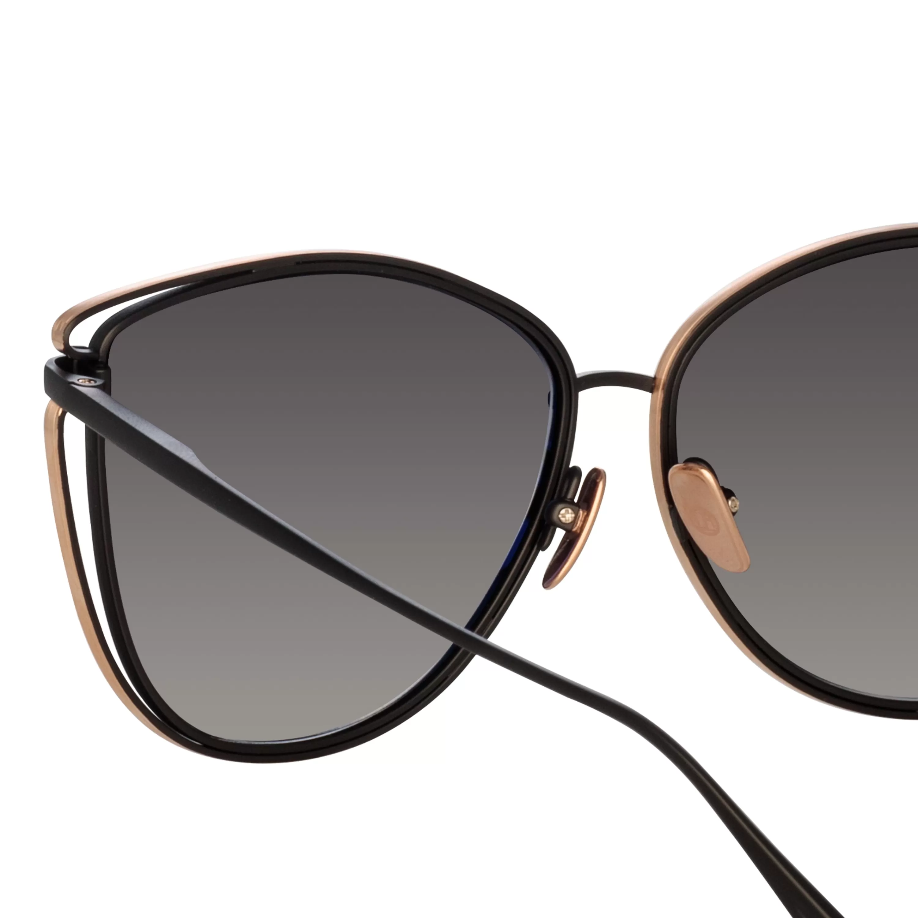 dinah_cat_eye_sunglasses_in_matt_nickel_3.webp Women LINDA FARROW (U.K.) Dinah Cat Eye Sunglasses in Matt Nickel