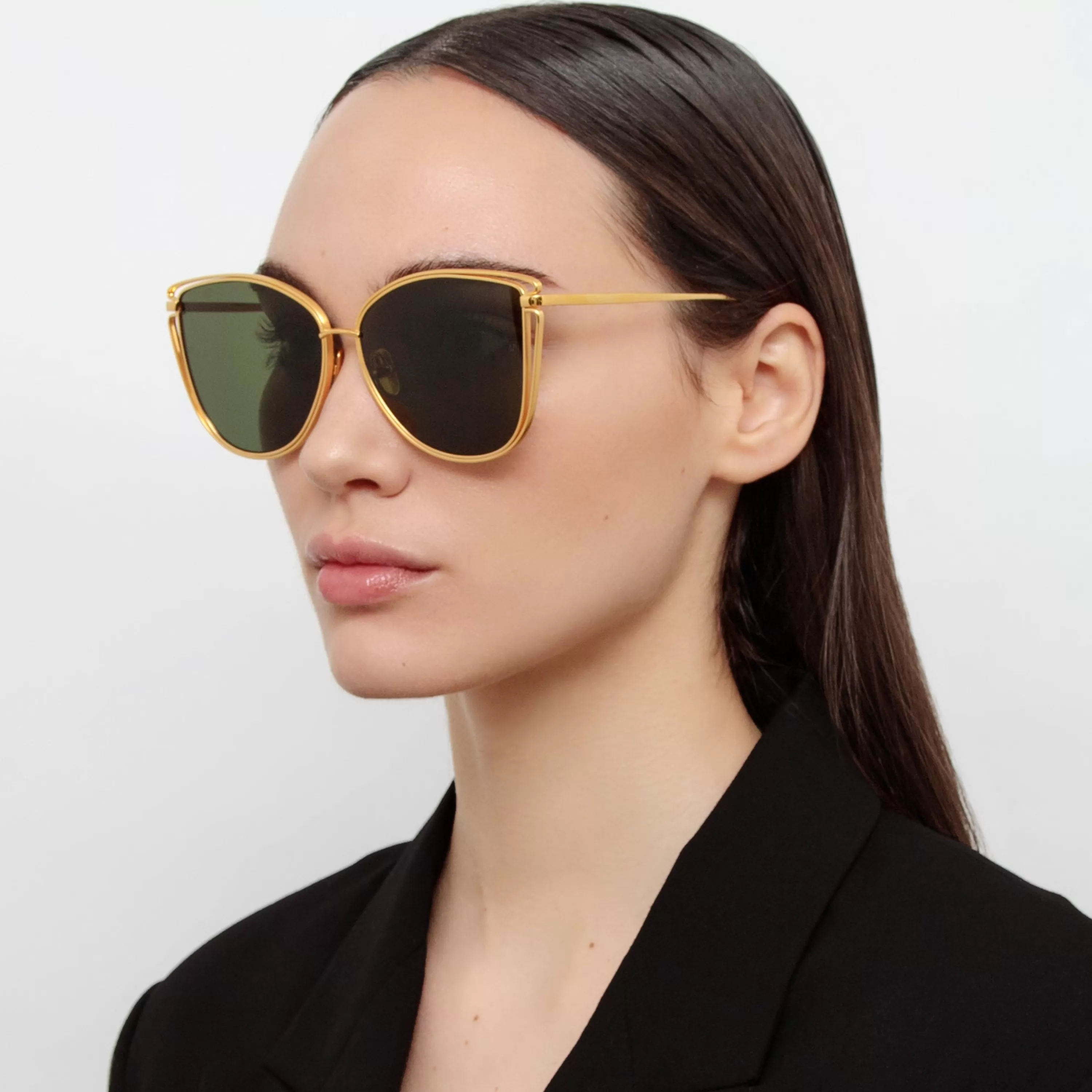 Women LINDA FARROW (U.K.) Dinah Cat Eye Sunglasses in Yellow Gold