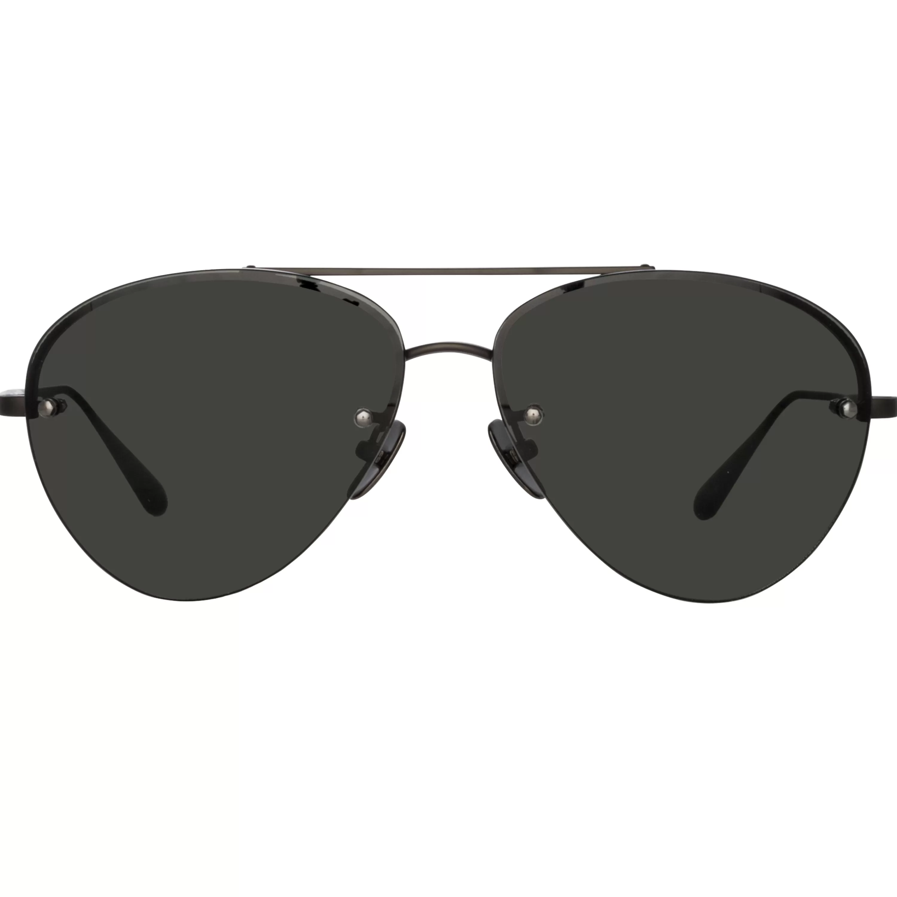 LINDA FARROW (U.K.) Edano Aviator Sunglasses in Matt Nickel
