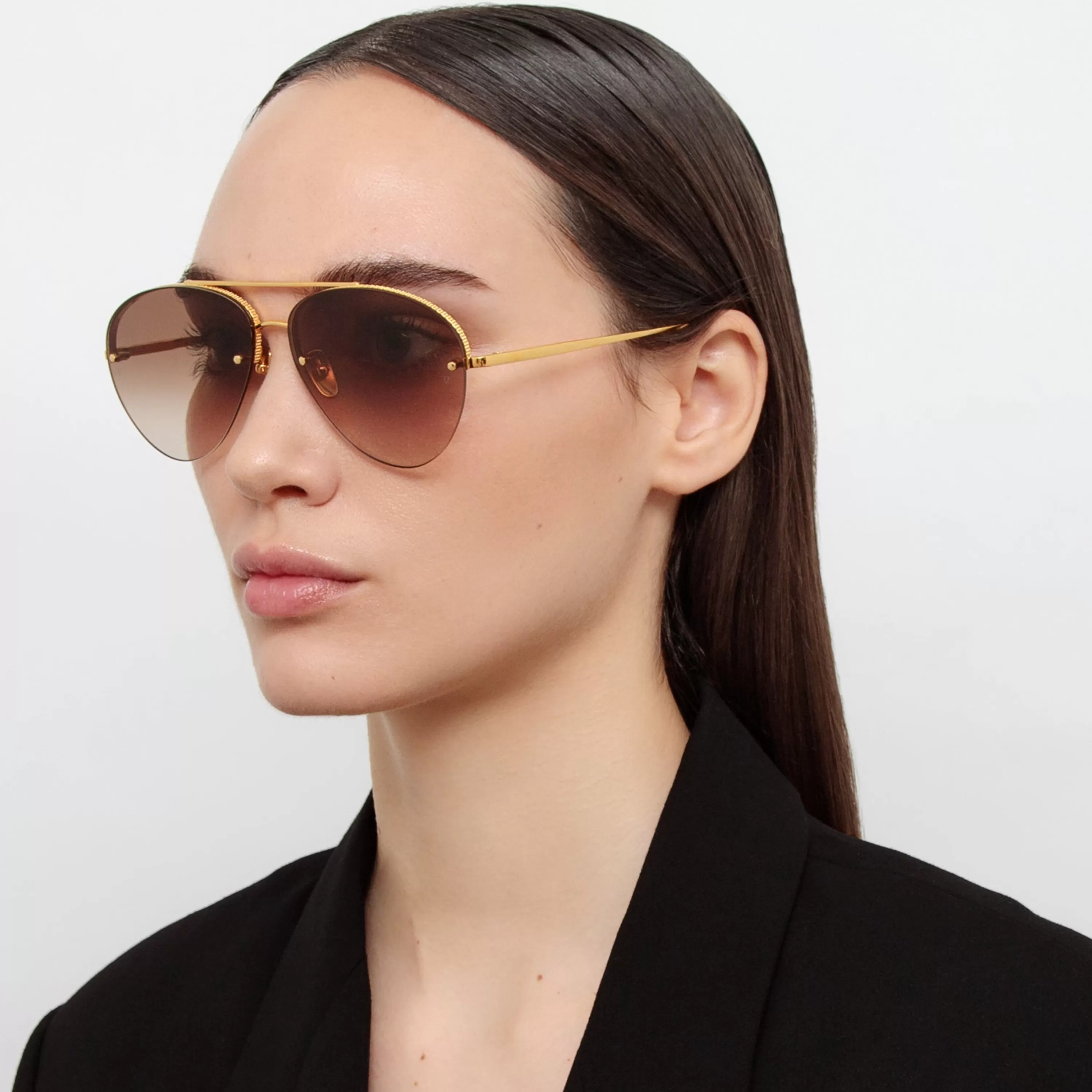 Women LINDA FARROW (U.K.) Edano Aviator Sunglasses in Yellow Gold