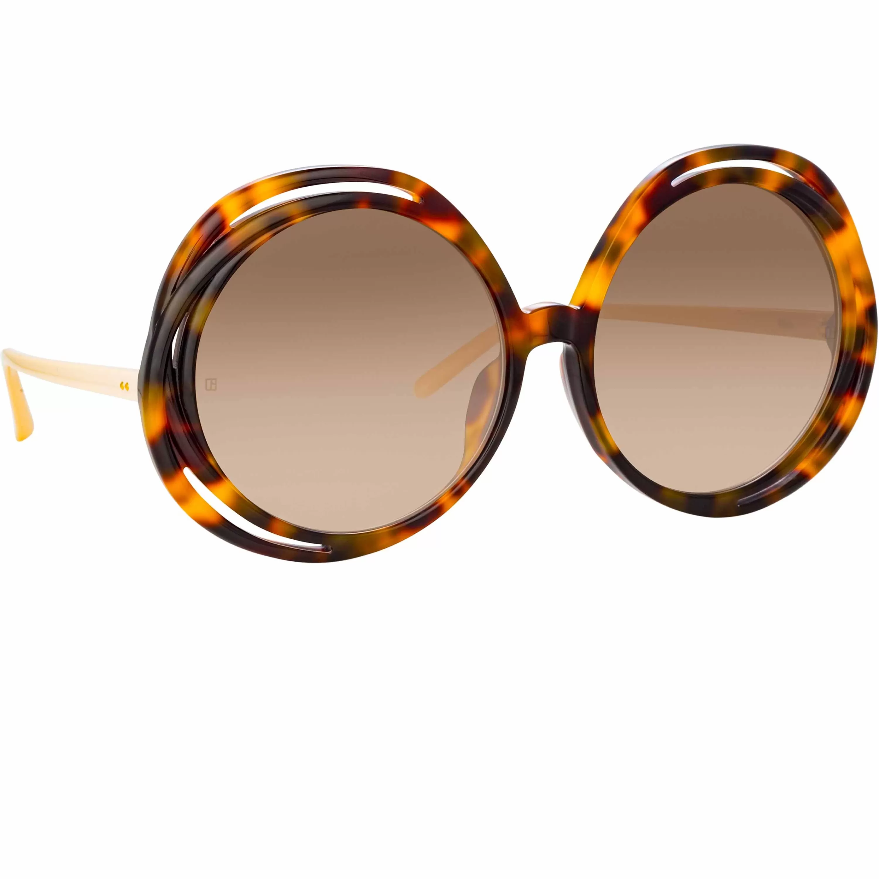 LINDA FARROW (U.K.) Ellen Round Sunglasses in Tortoiseshell