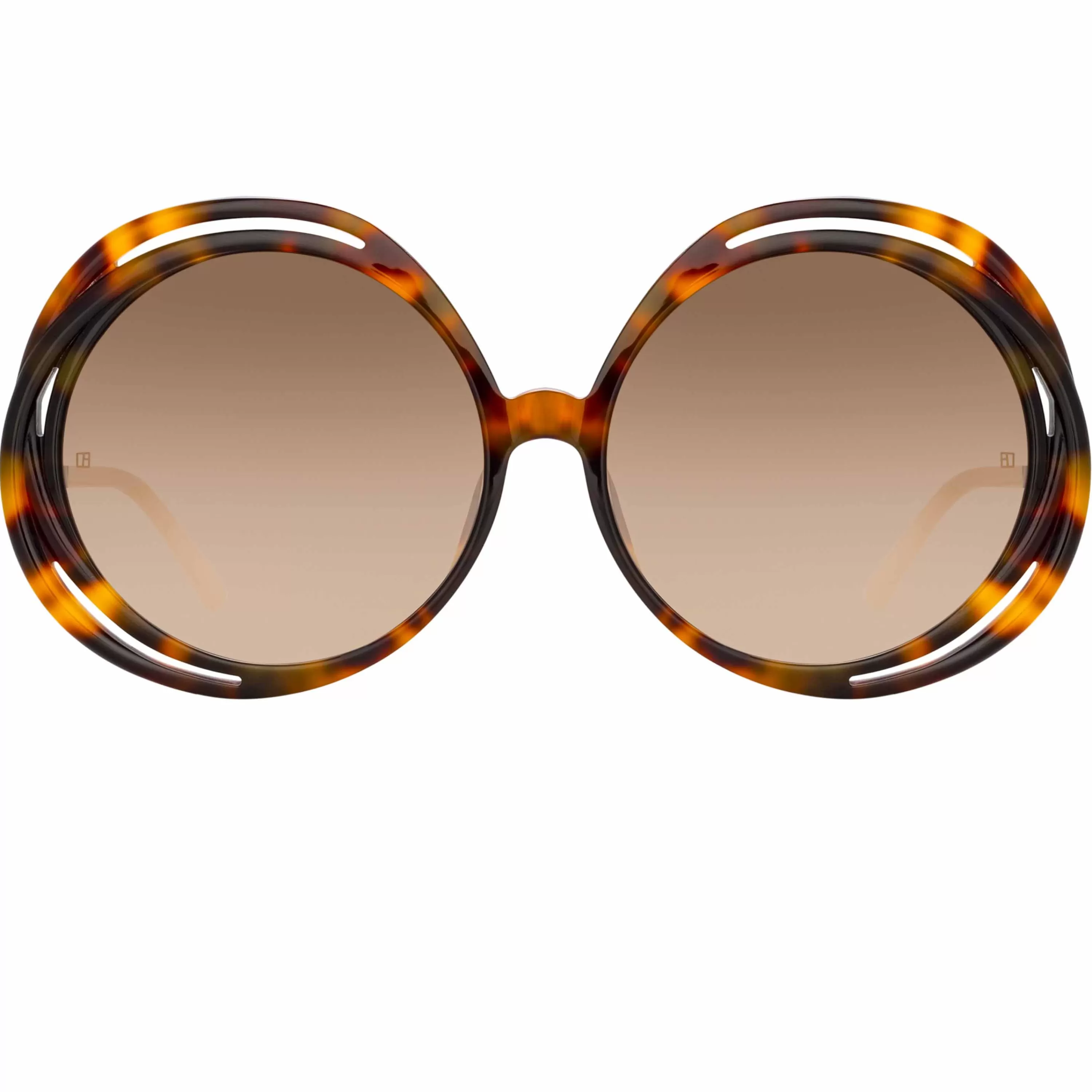 LINDA FARROW (U.K.) Ellen Round Sunglasses in Tortoiseshell