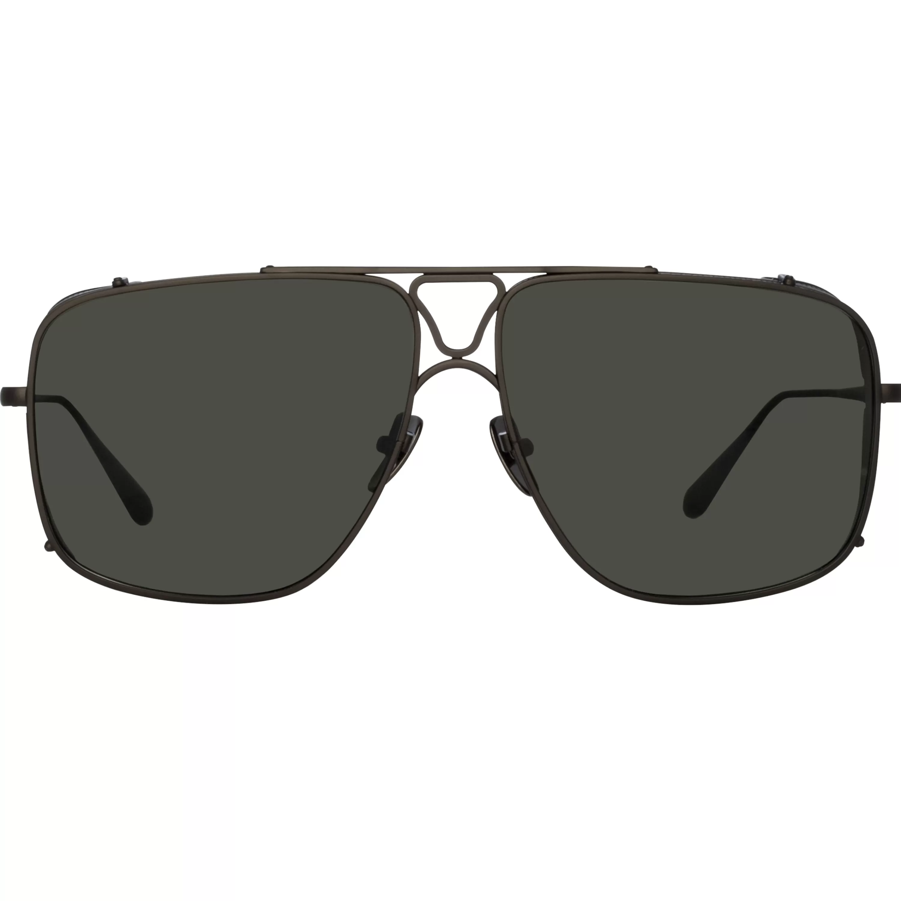 LINDA FARROW (U.K.) Enzo Aviator Sunglasses in Matt Nickel and Grey