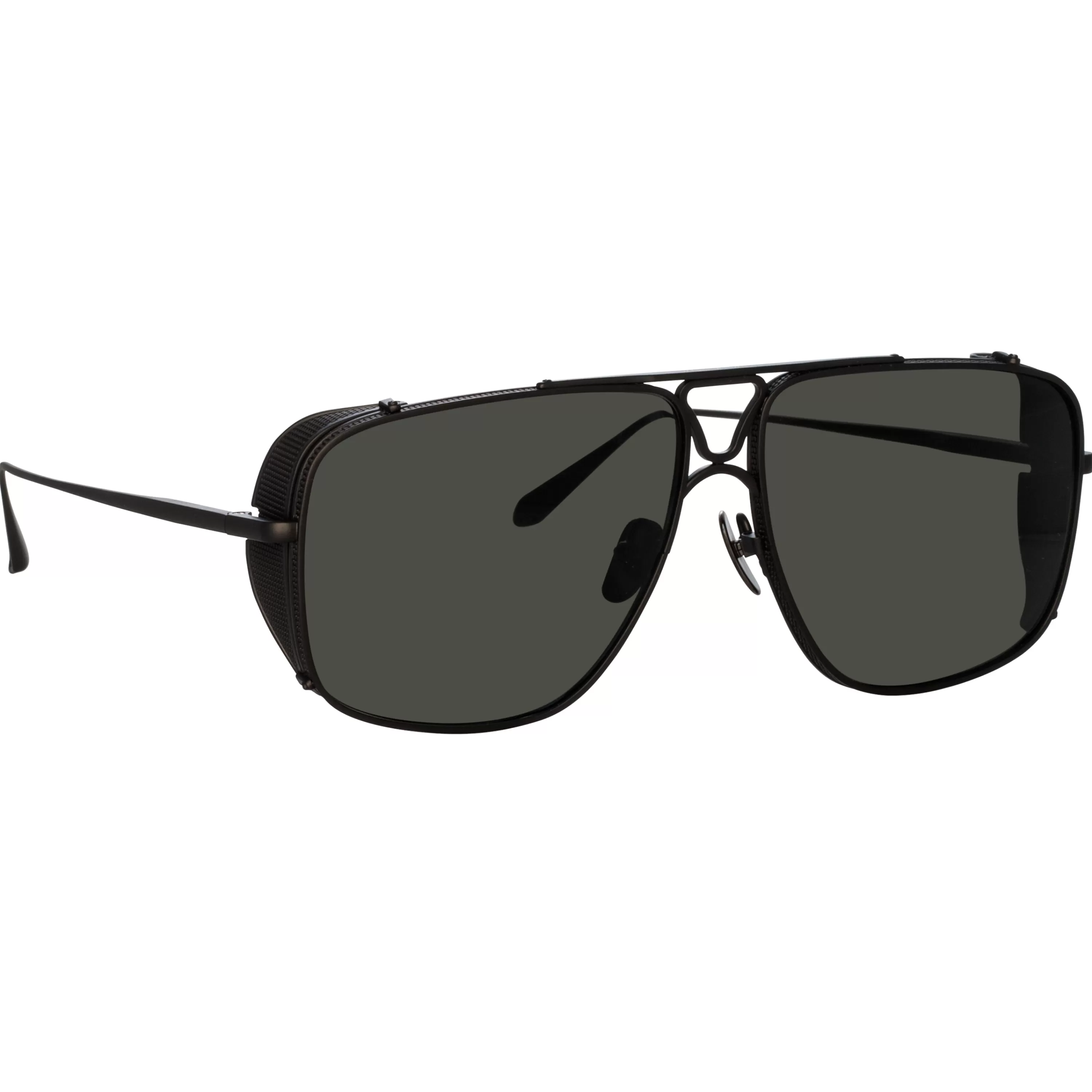 enzo_aviator_sunglasses_in_matt_nickel_and_grey_2.webp LINDA FARROW (U.K.) Enzo Aviator Sunglasses in Matt Nickel and Grey