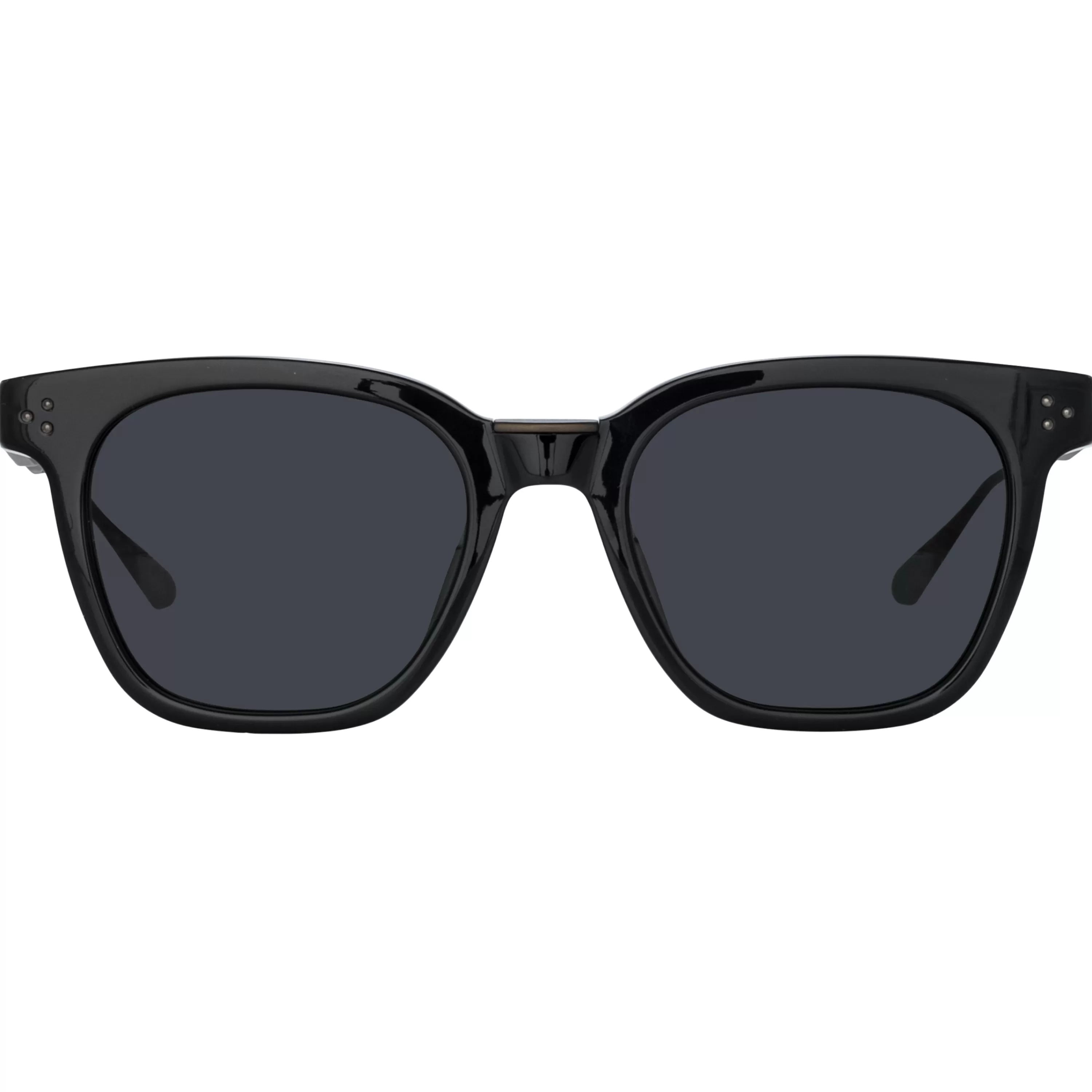 Women LINDA FARROW UK Evans D-Frame Sunglasses in Black and Matt Nickel