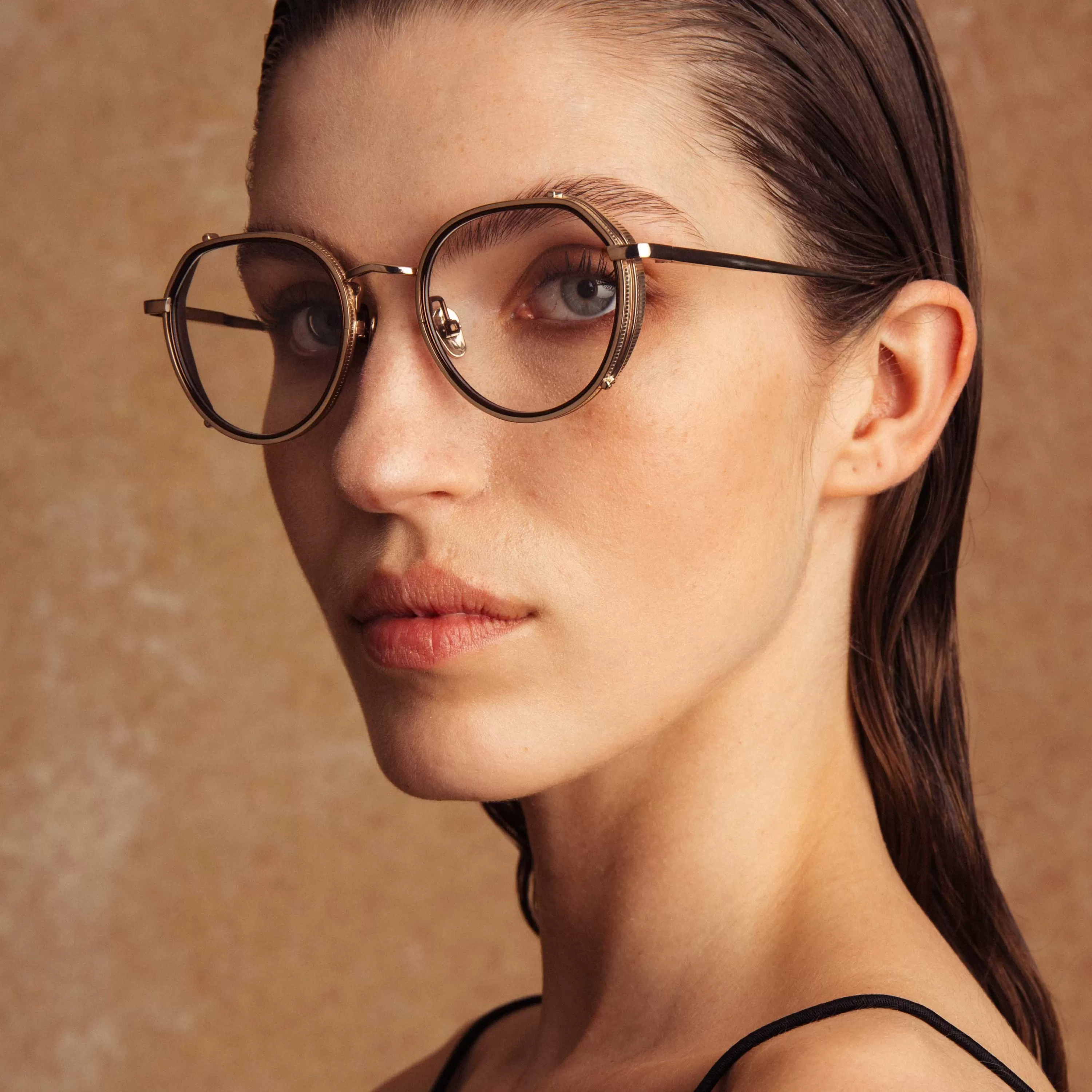 LINDA FARROW (U.K.) Falcon Angular Optical Frame in Light Gold