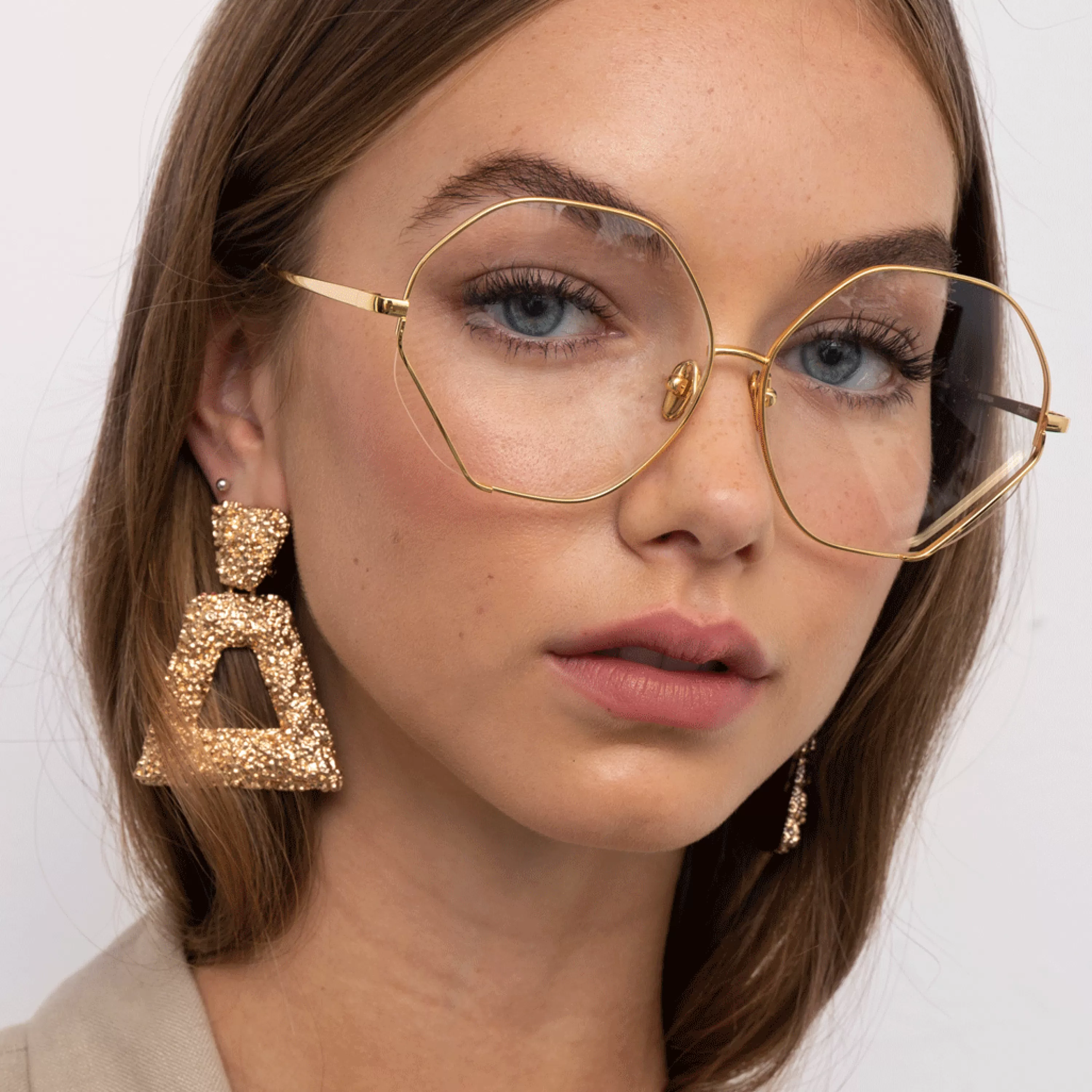 fawcet_hexagon_optical_frame_in_light_gold_4.webp Linda Farrow Fawcet Hexagon Optical Frame in Light Gold