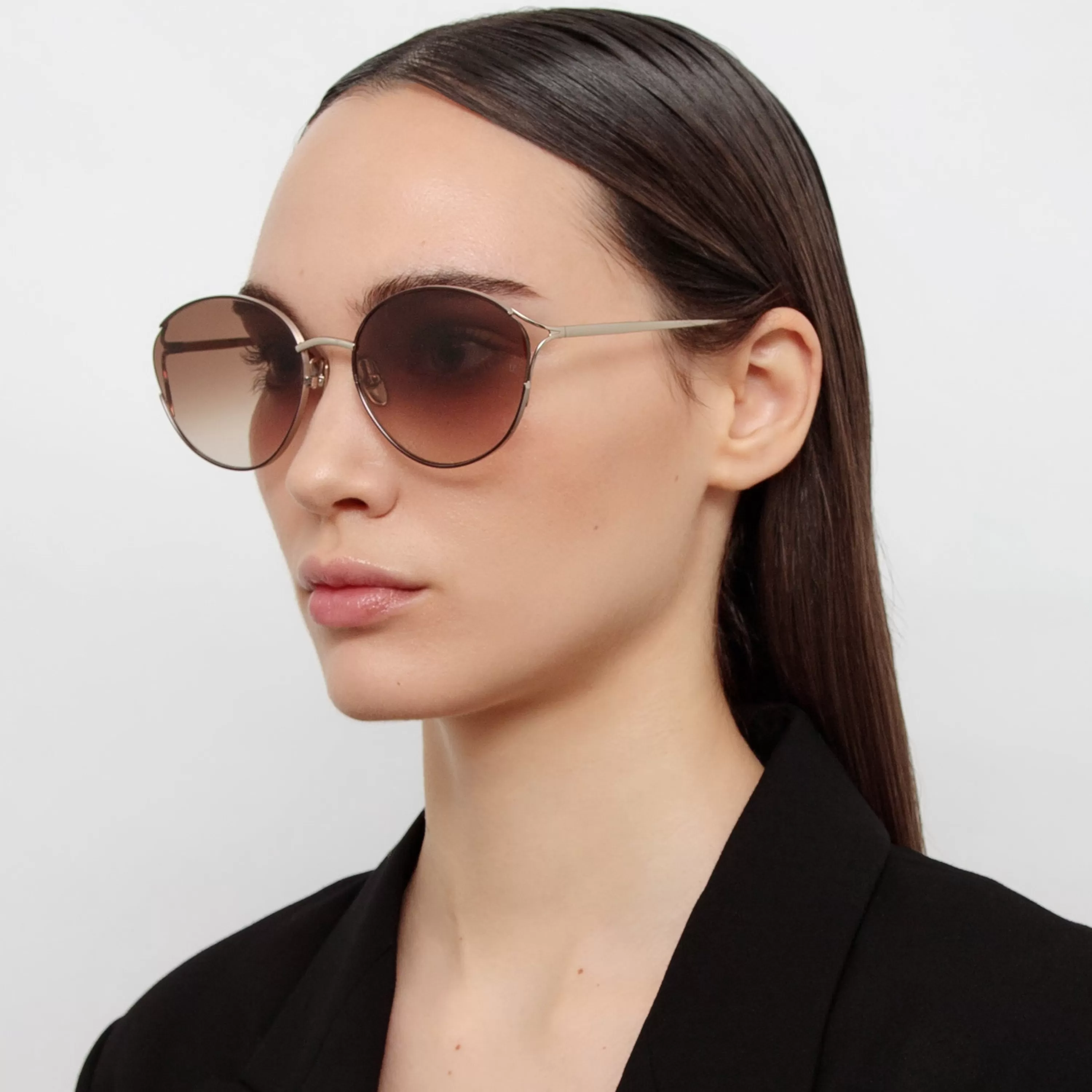 Women LINDA FARROW (U.K.) Fielder Cat Eye Sunglasses in Light Gold