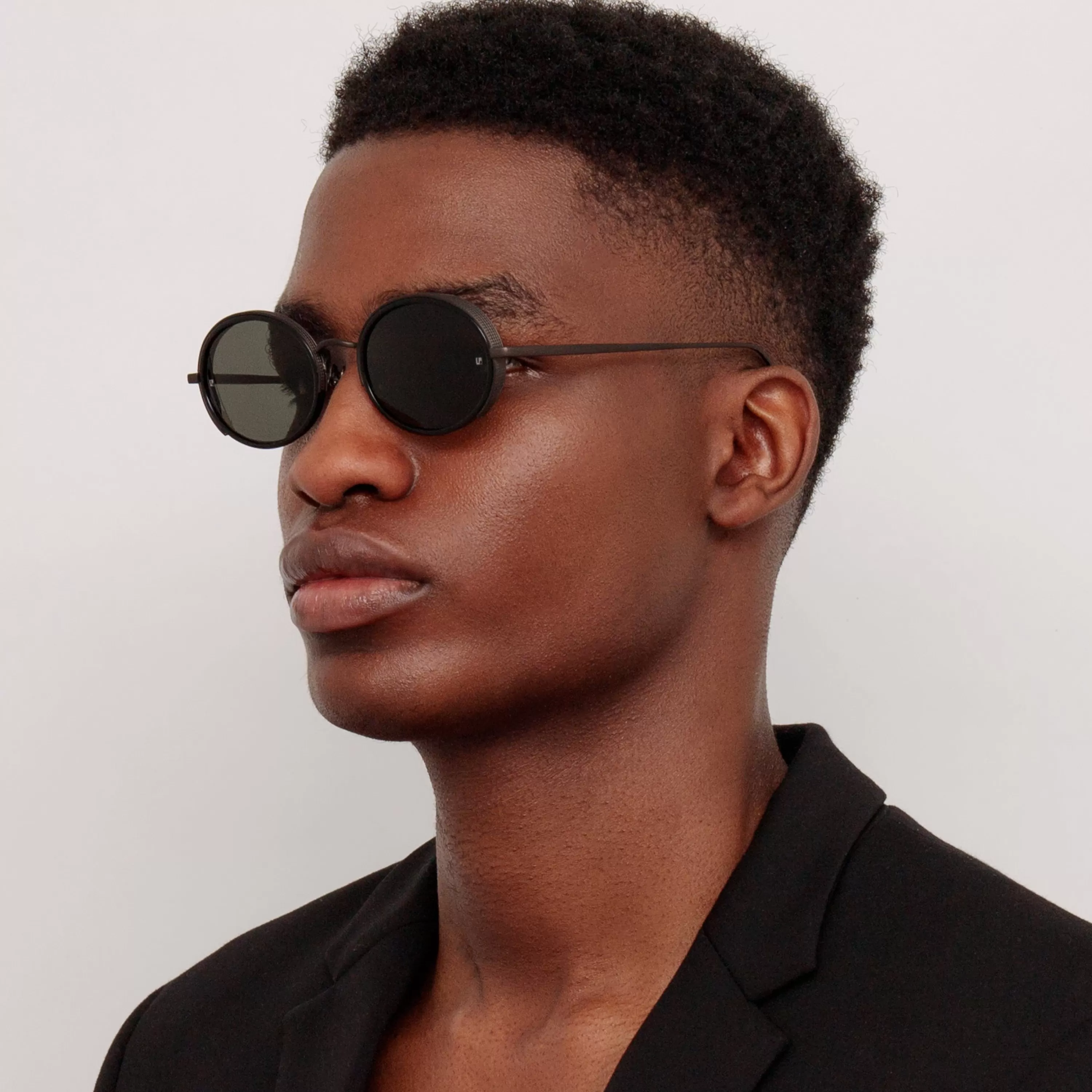 LINDA FARROW (U.K.) Finn Oval Sunglasses in Nickel