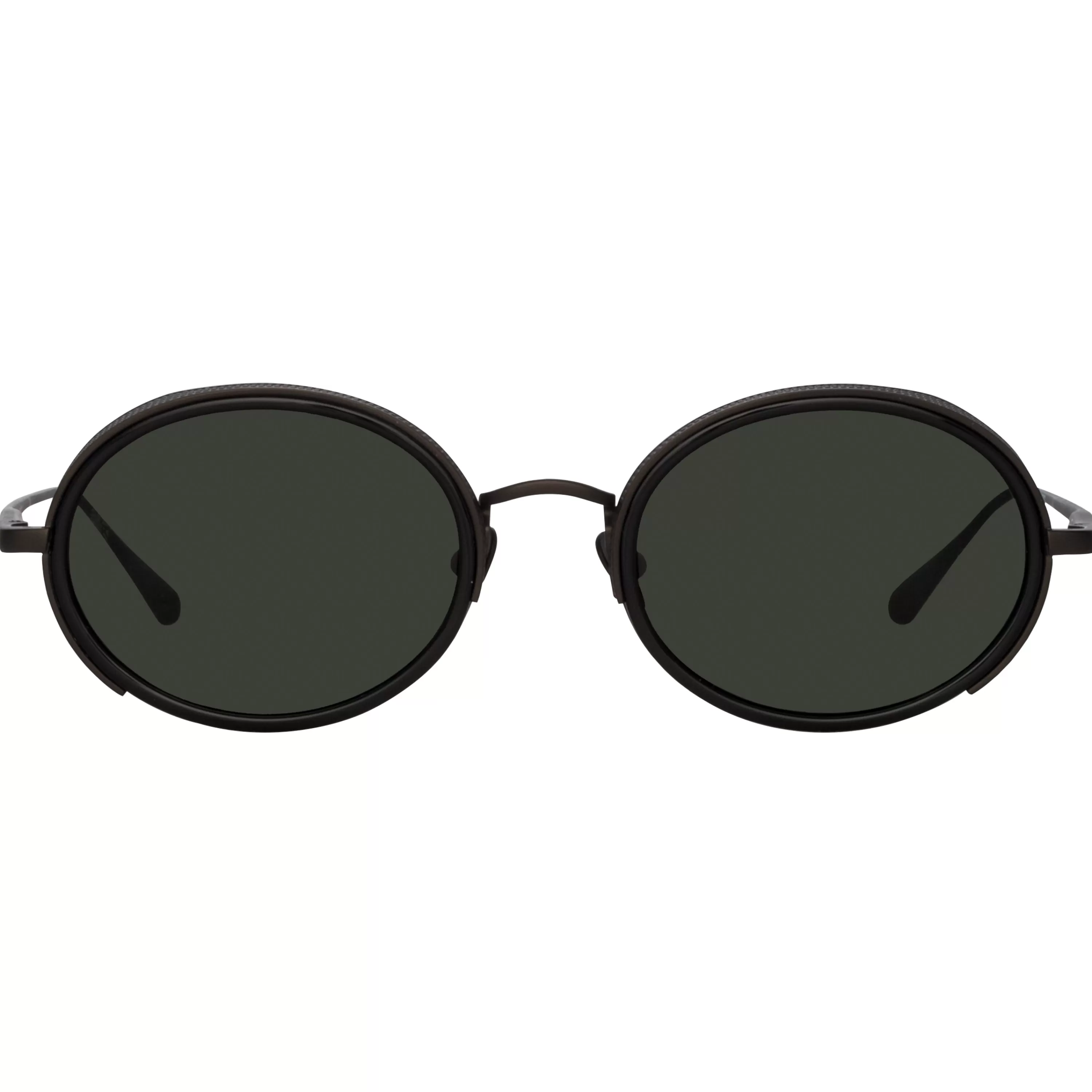 LINDA FARROW (U.K.) Finn Oval Sunglasses in Nickel