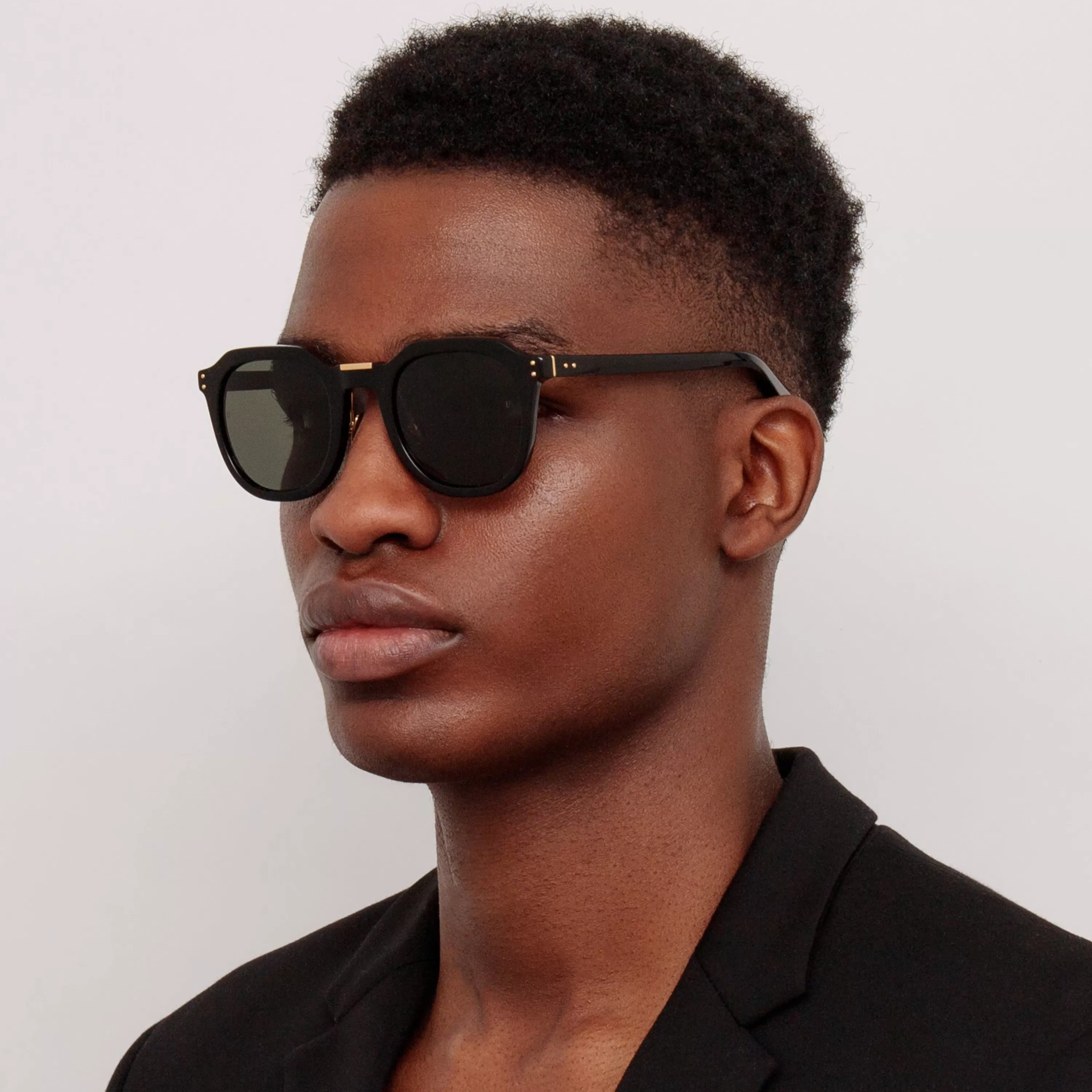 LINDA FARROW (U.K.) Fletcher Angular Sunglasses in Black