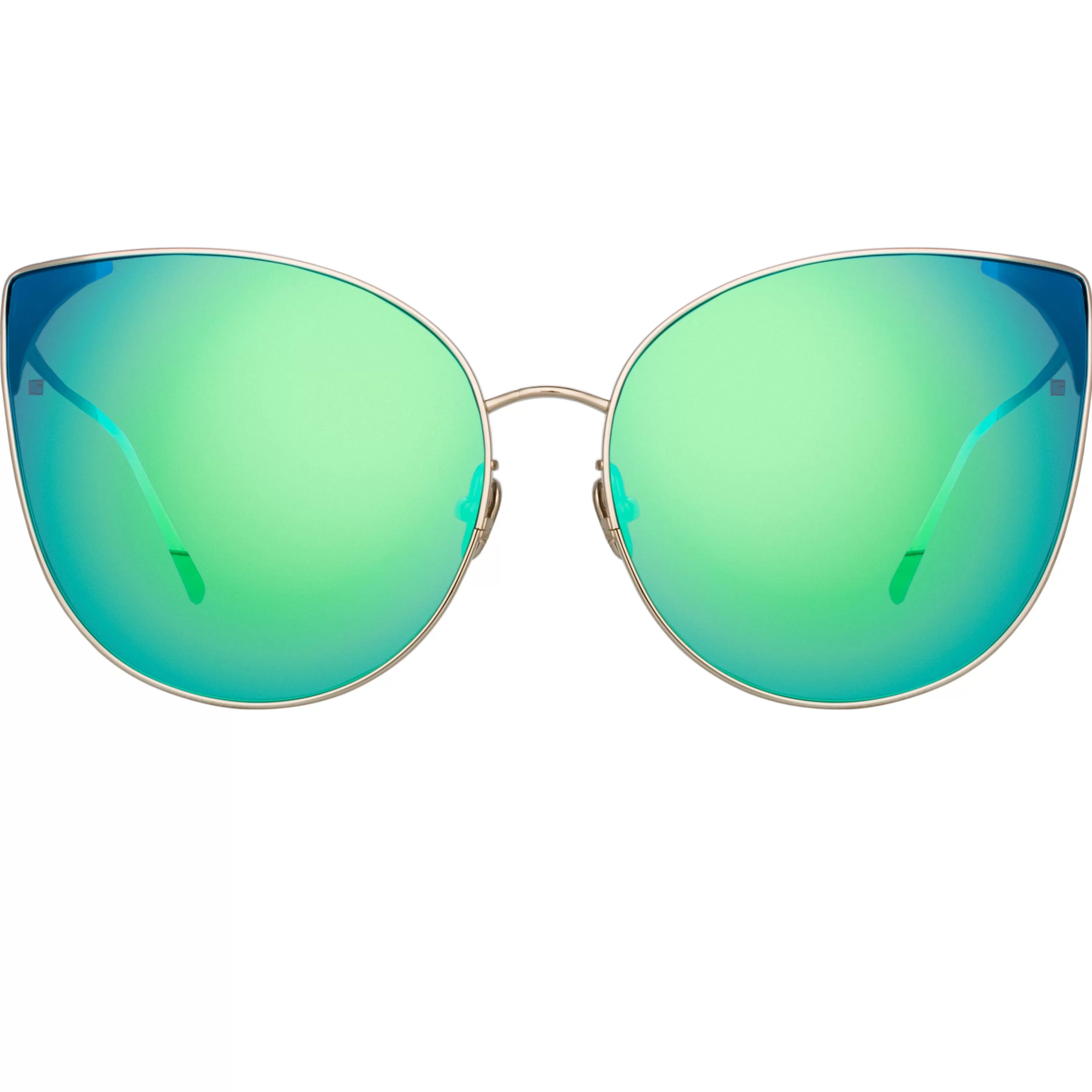 LINDA FARROW (U.K.) Flyer Cat Eye Sunglasses in Light Gold and Blue