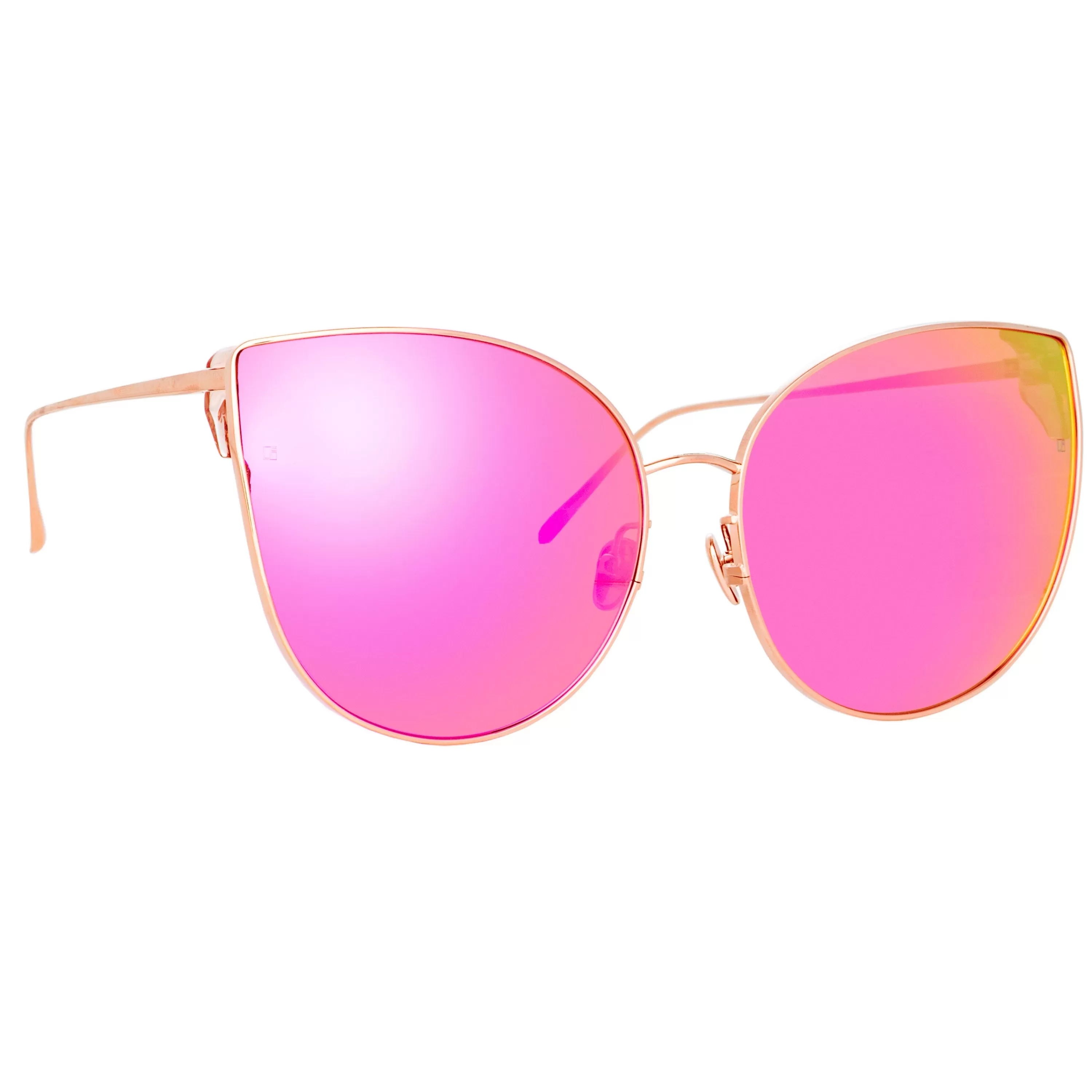 LINDA FARROW (U.K.) Flyer Cat Eye Sunglasses in Light Gold and Pink