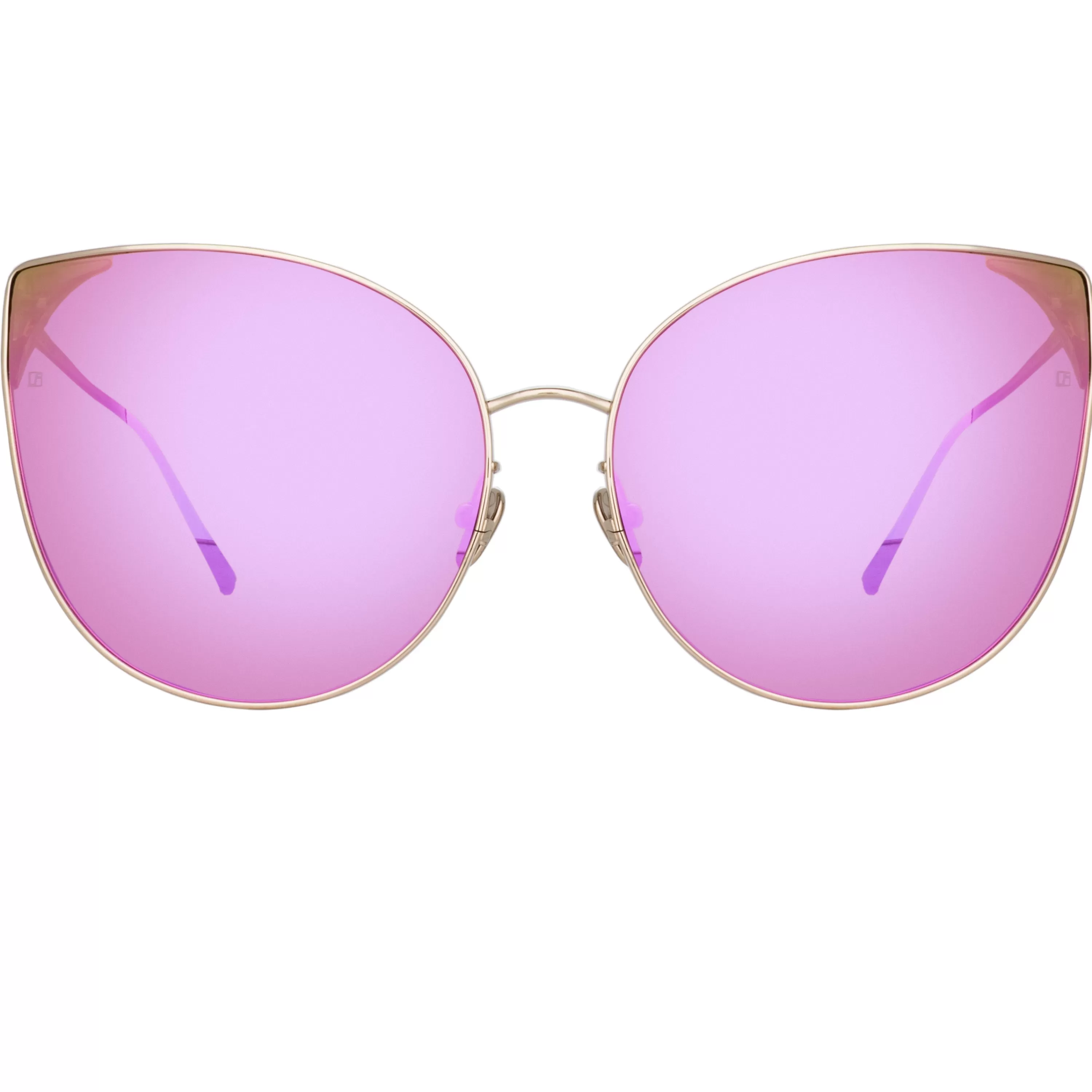 LINDA FARROW (U.K.) Flyer Cat Eye Sunglasses in Light Gold and Pink