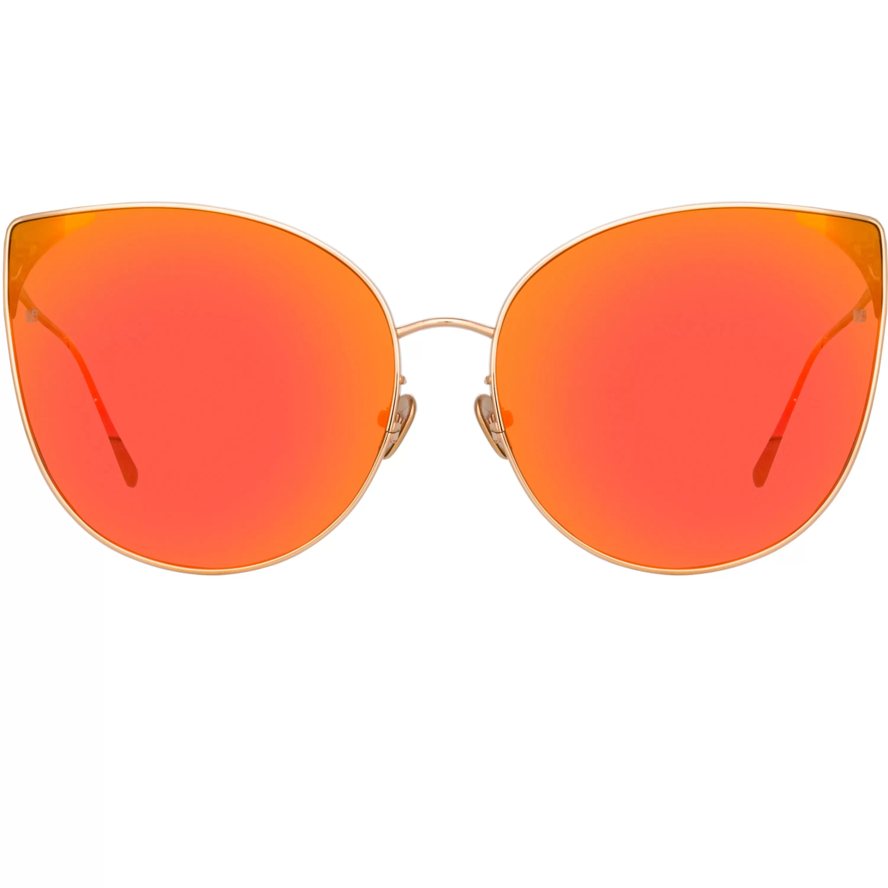 LINDA FARROW (U.K.) Flyer Cat Eye Sunglasses in Rose Gold and Red