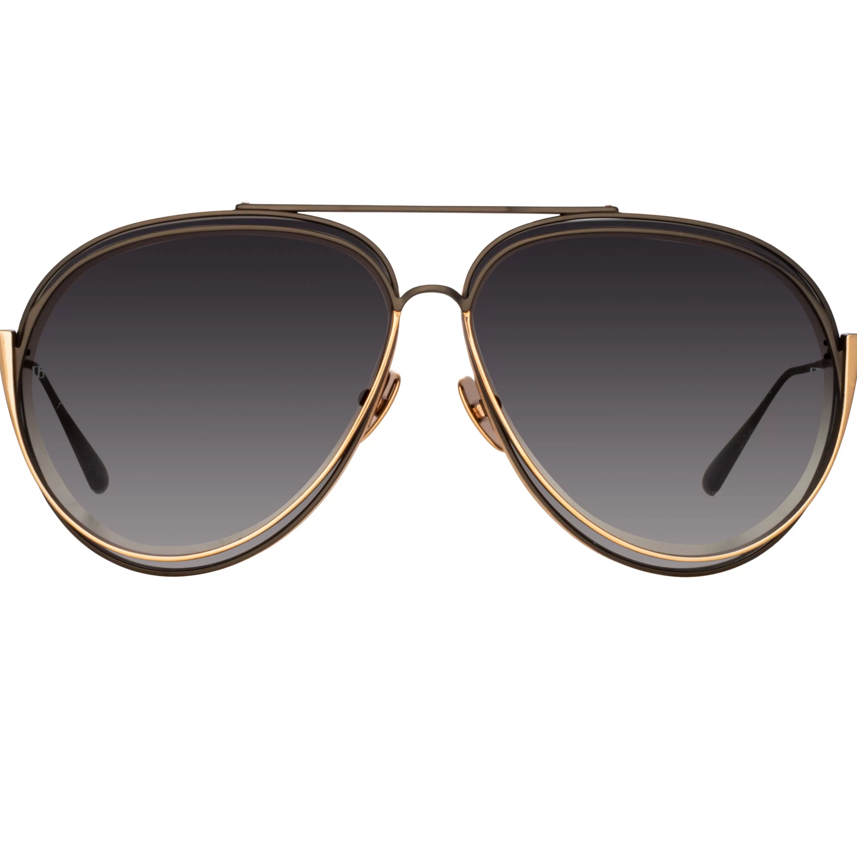 Women LINDA FARROW (U.K.) Francisco Aviator Sunglasses in Nickel