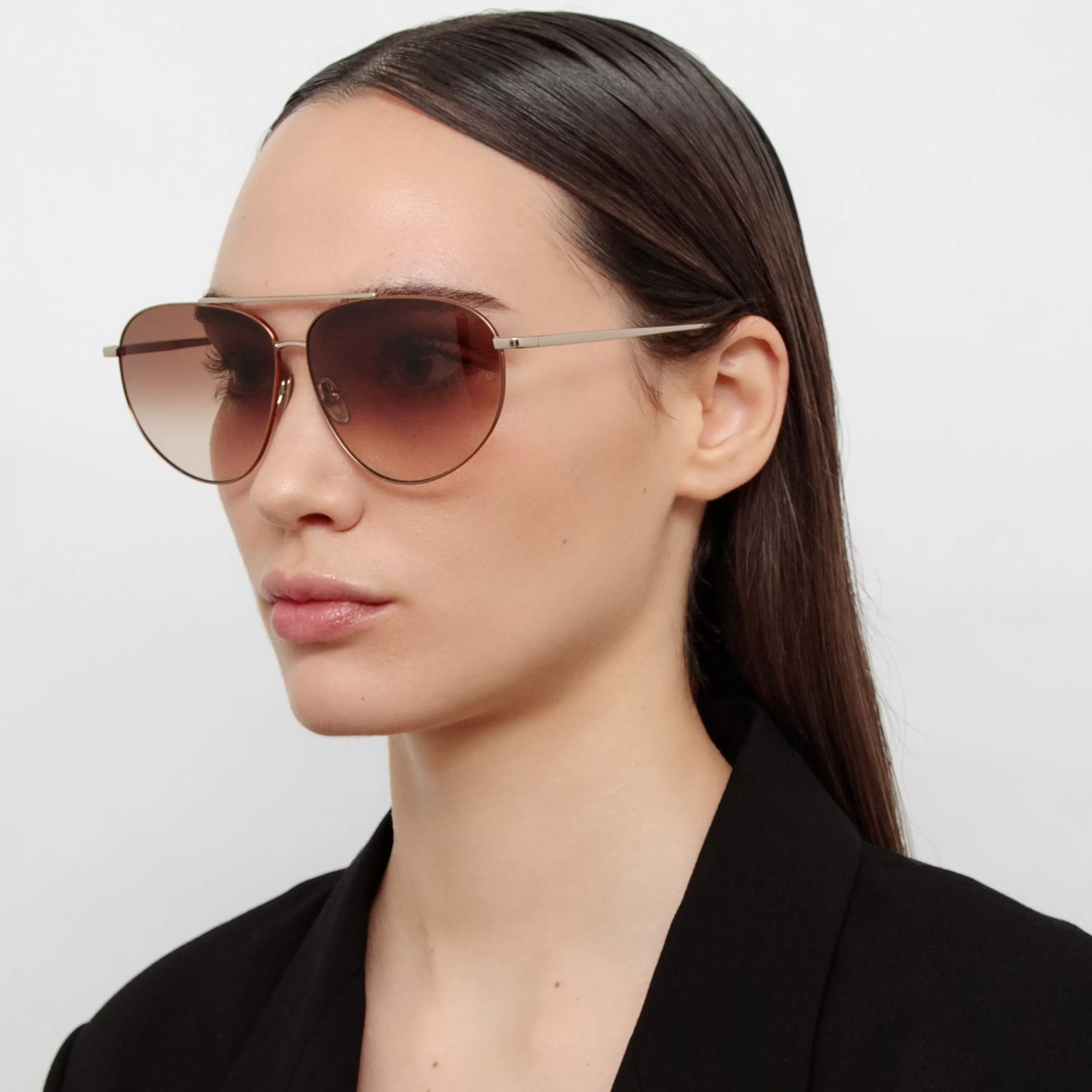 LINDA FARROW (U.K.) Gabriel Oversized Sunglasses in Light Gold