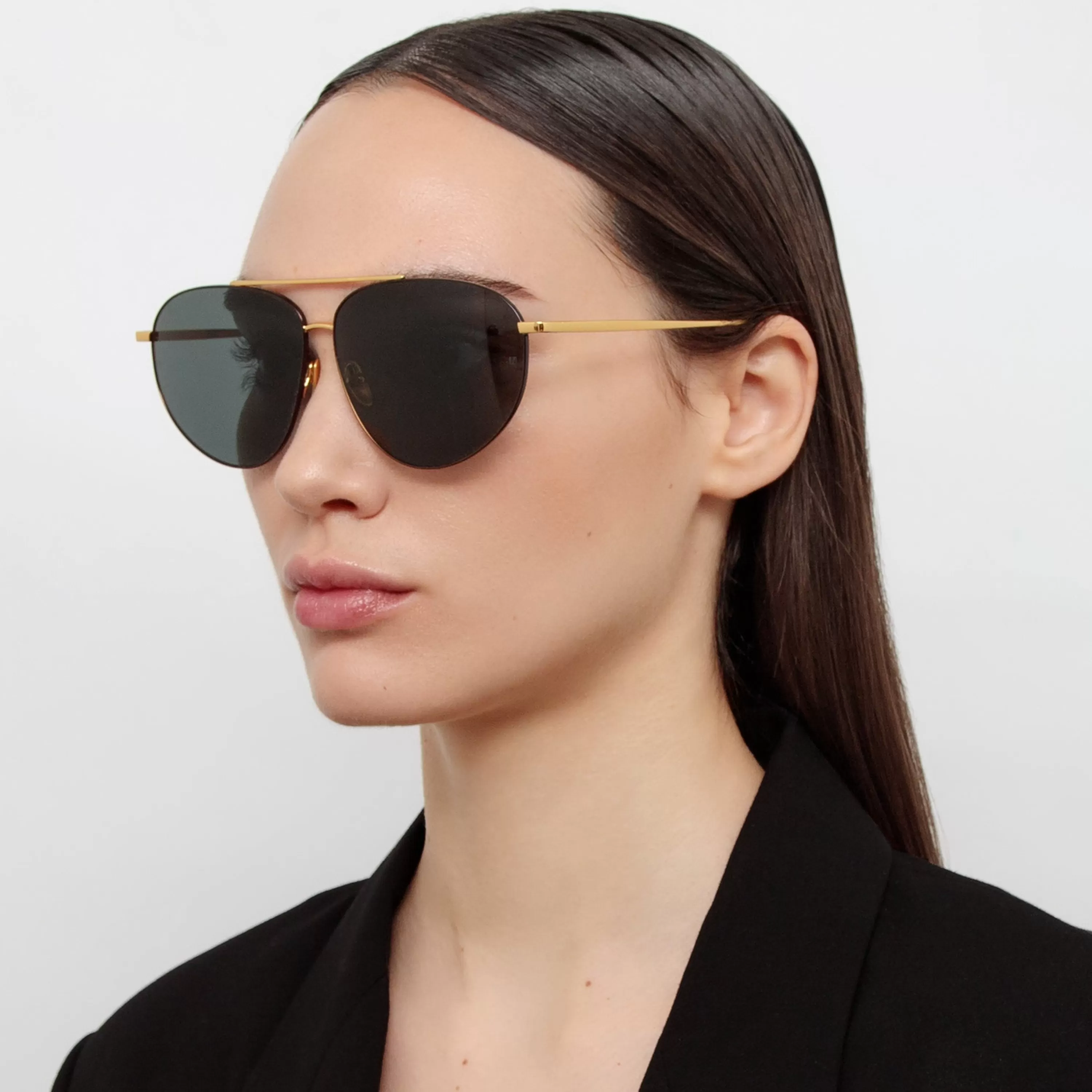 LINDA FARROW (U.K.) Gabriel Oversized Sunglasses in Yellow Gold