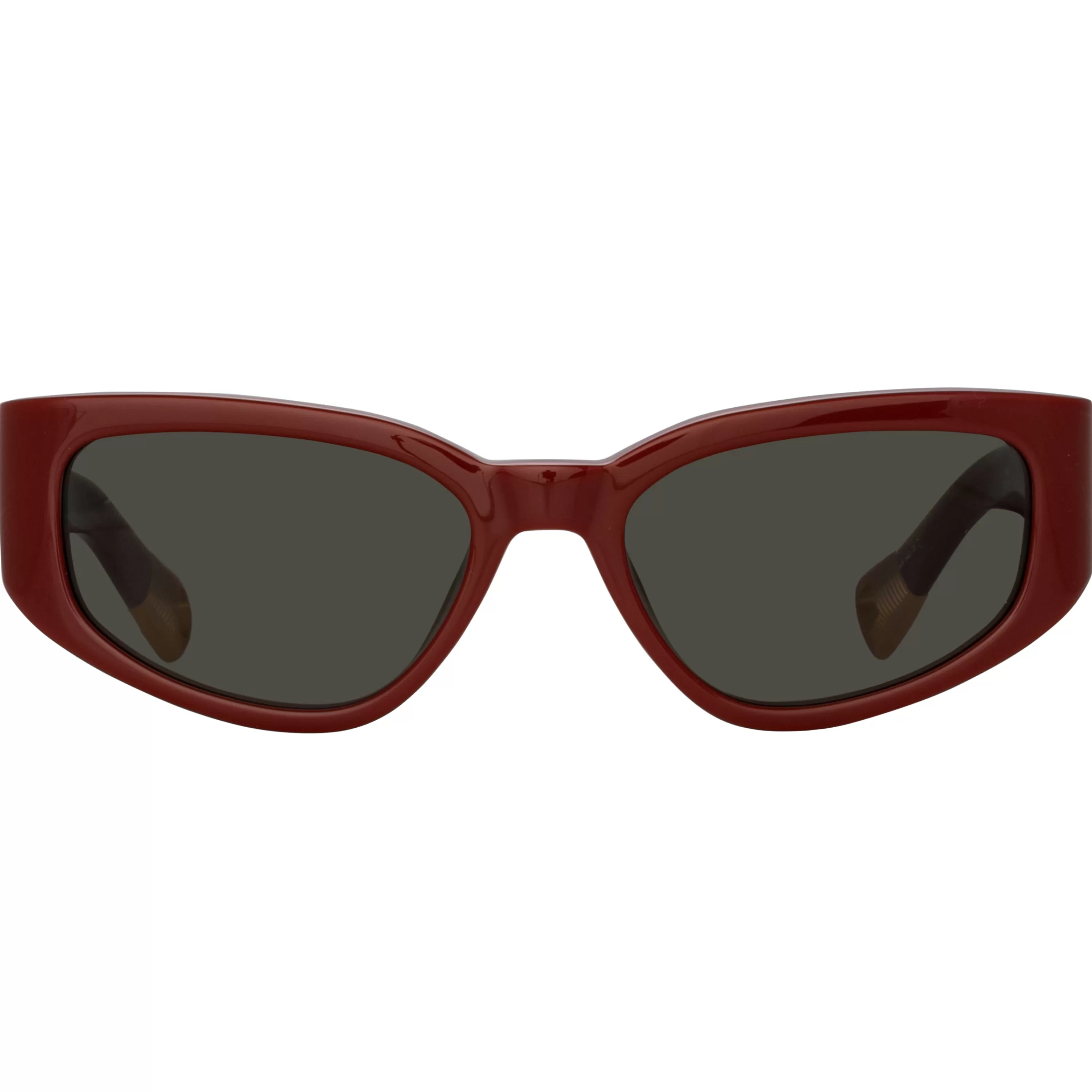 LINDA FARROW (U.K.) Gala Cat Eye Sunglasses in Burgundy by Jacquemus