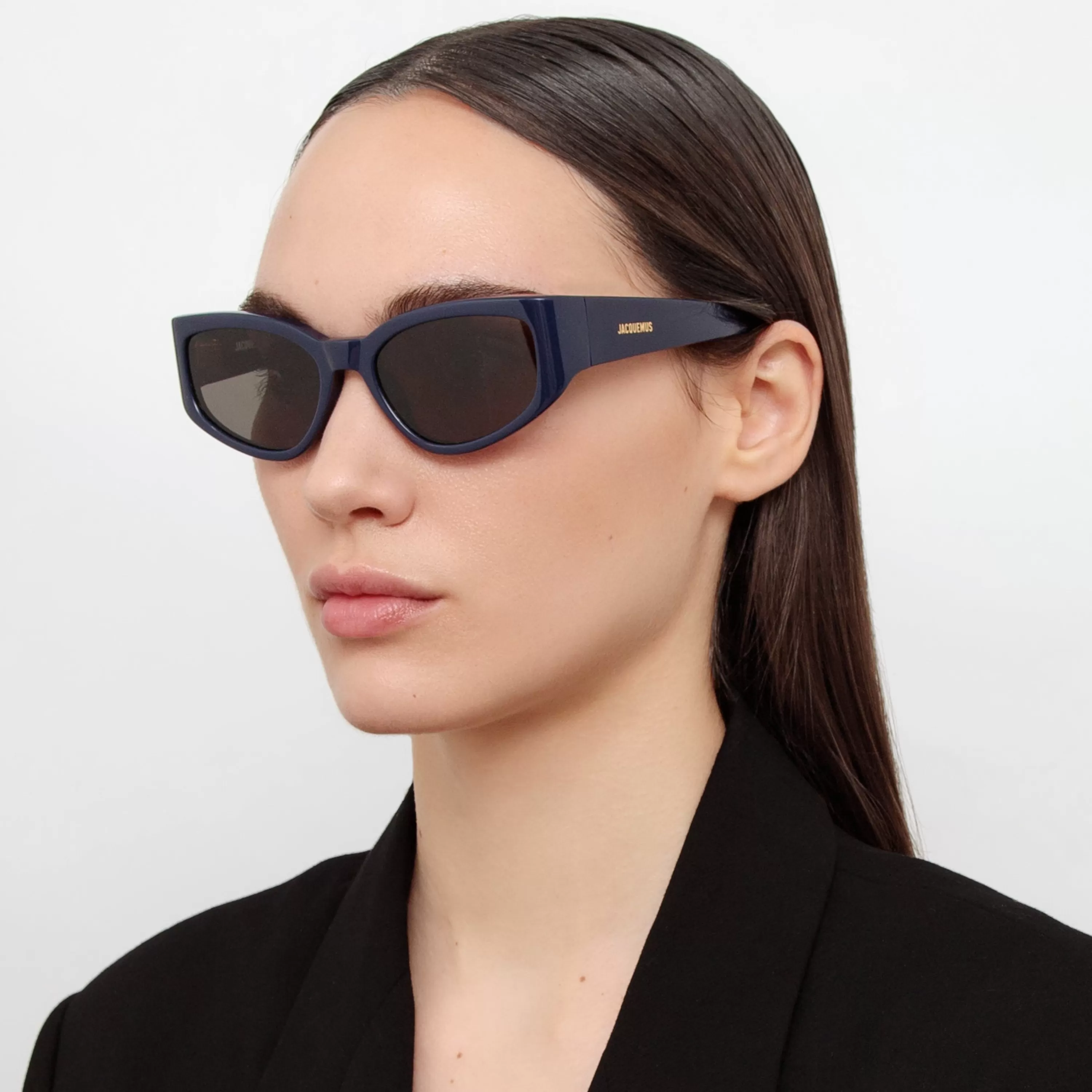 LINDA FARROW (U.K.) Gala Cat Eye Sunglasses in Navy by Jacquemus