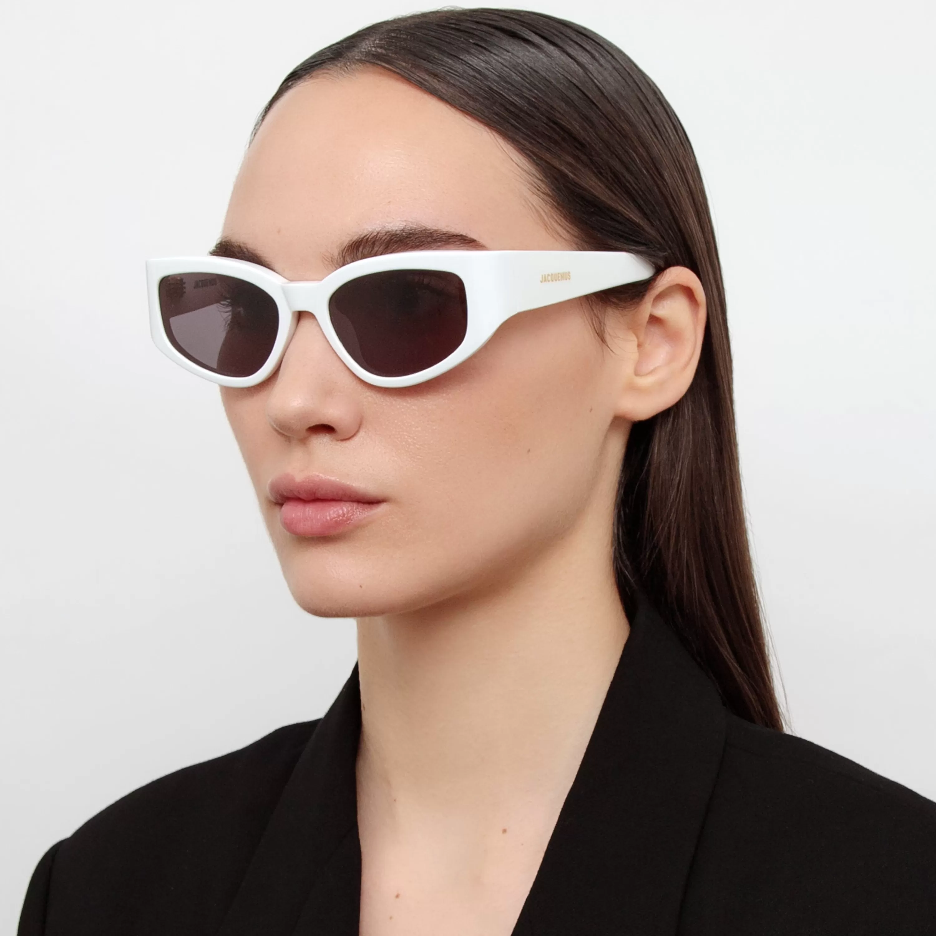 LINDA FARROW (U.K.) Gala Cat Eye Sunglasses in White by Jacquemus