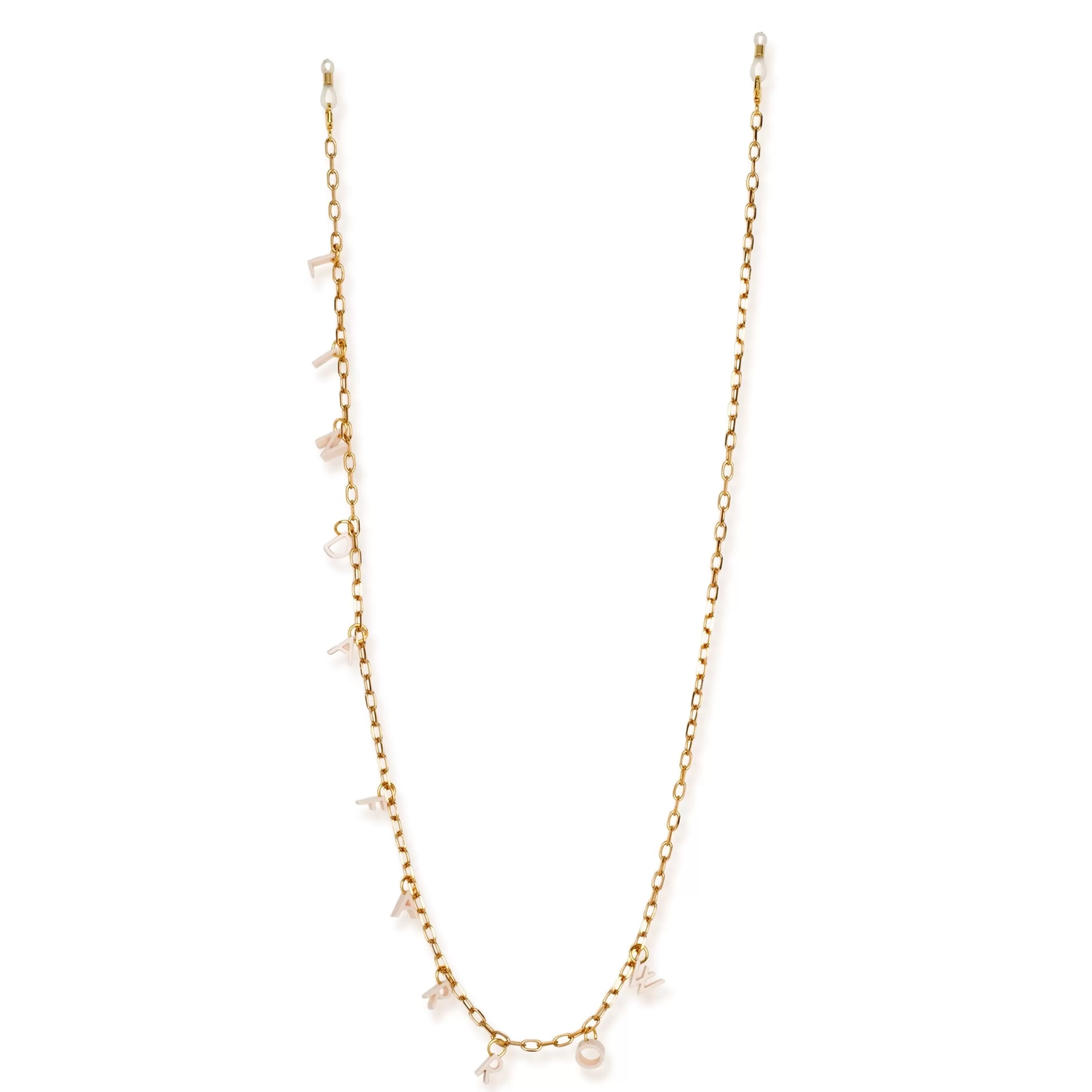 LINDA FARROW (U.K.) Gold Metal Chain With Cream Letters