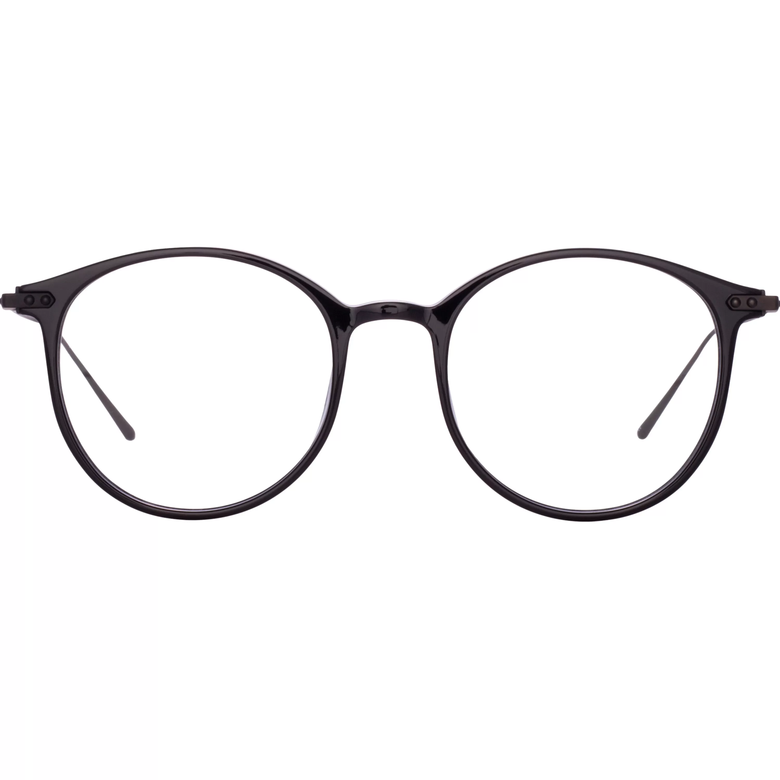 LINDA FARROW (U.K.) Gray Oval Optical Frame in Black and Nickel