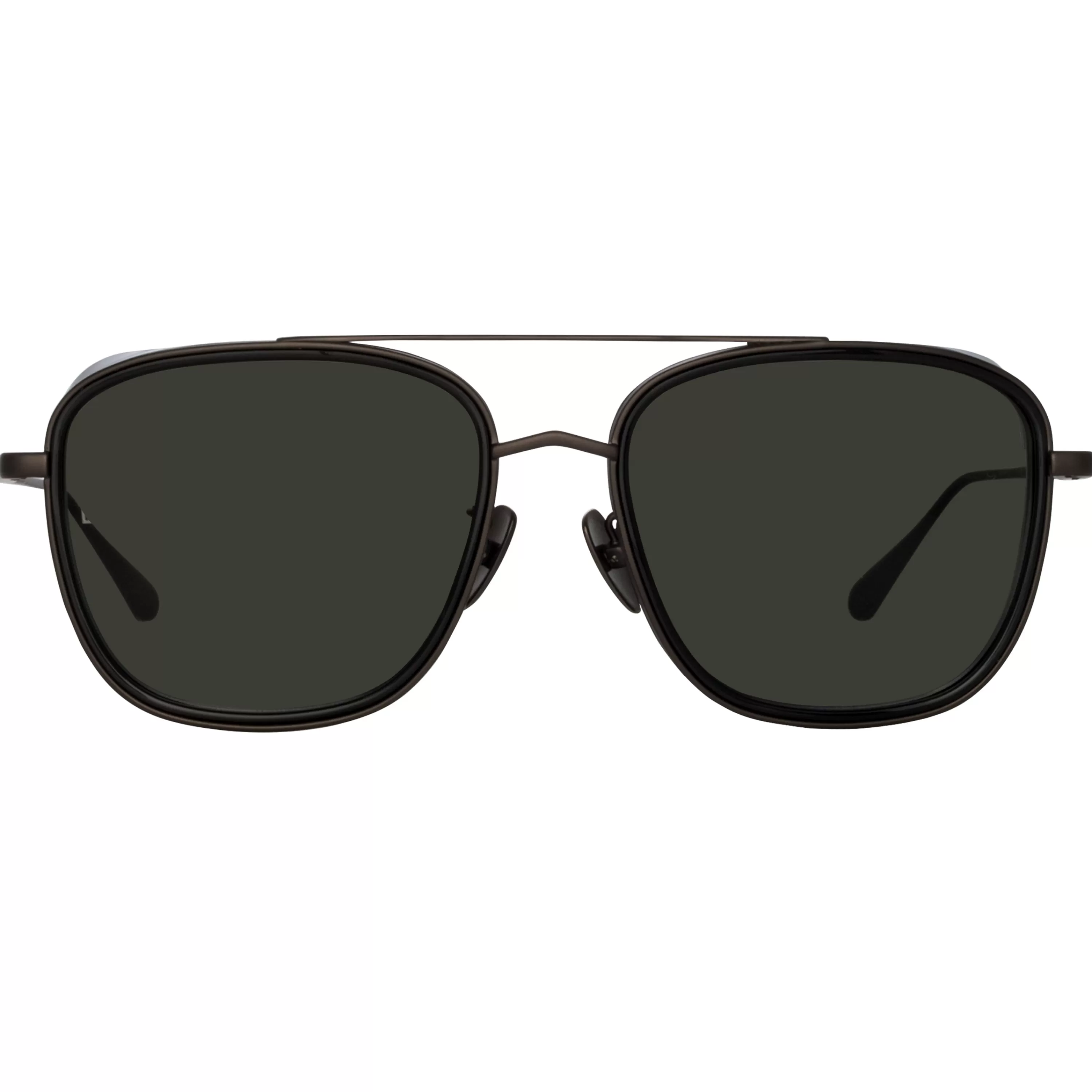 LINDA FARROW (U.K.) Jarvis Aviator Sunglasses in Black and Nickel