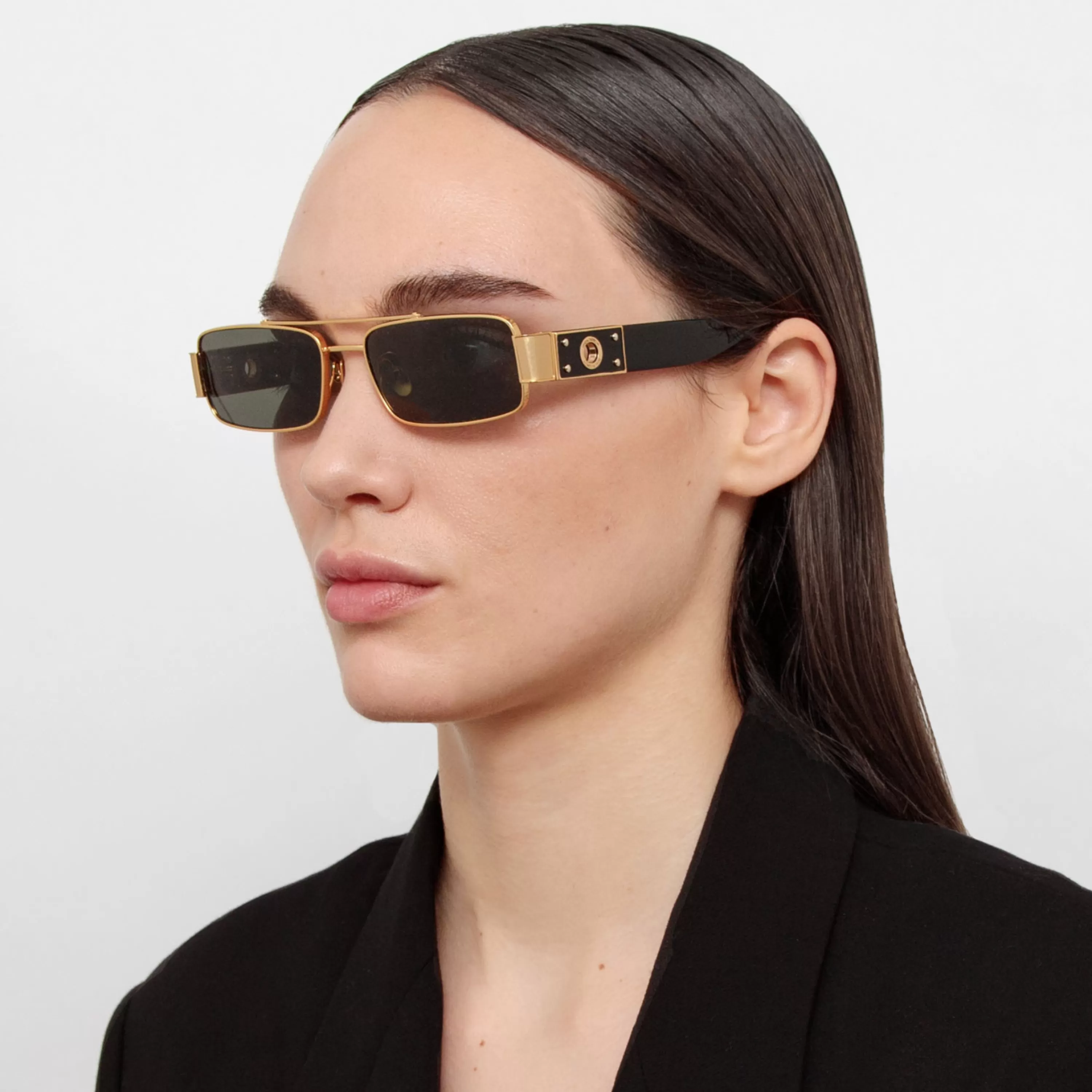 Women LINDA FARROW (U.K.) Joey Rectangular Sunglasses in Yellow Gold