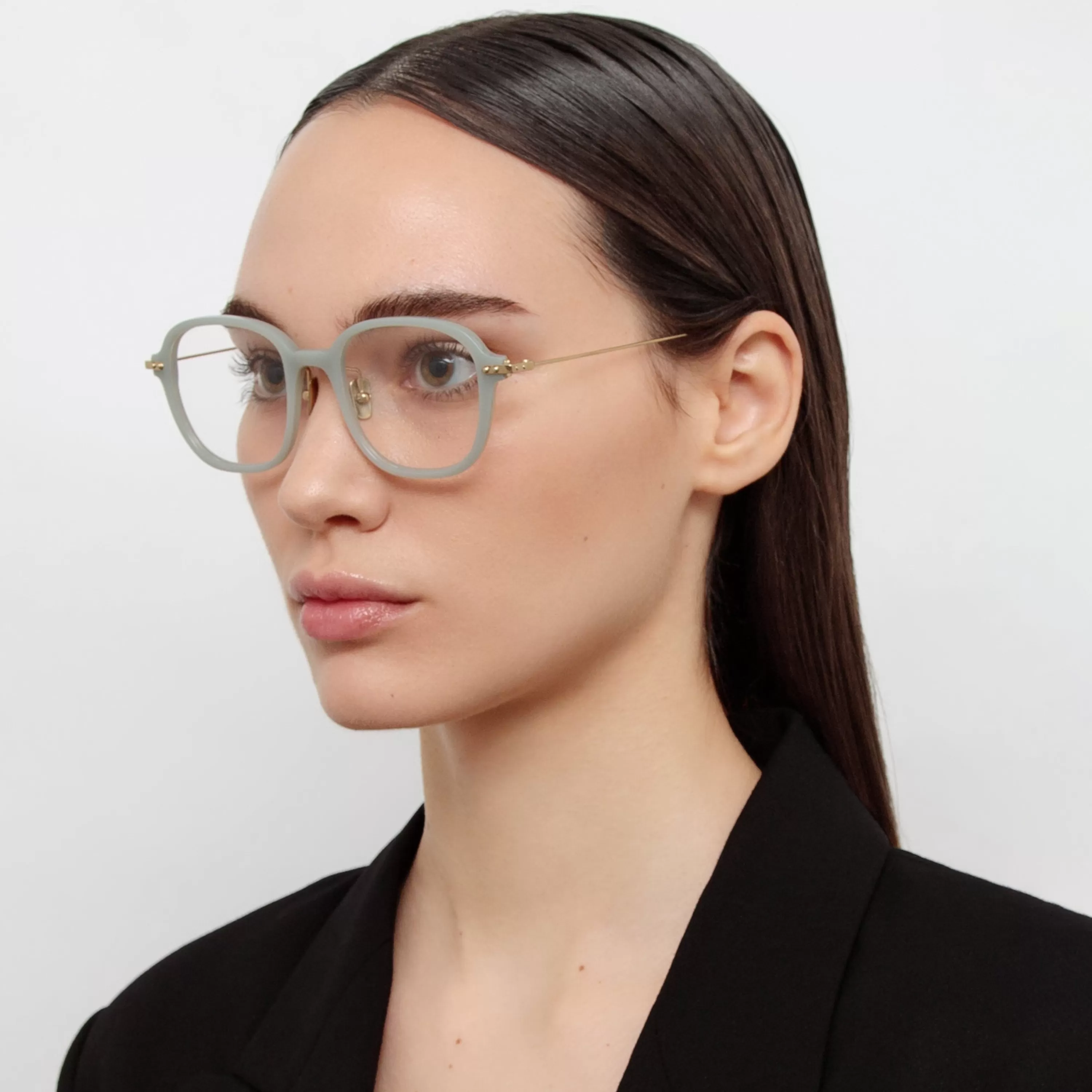 LINDA FARROW (U.K.) Lane Square Optical Frame in Steel (Asian Fit)