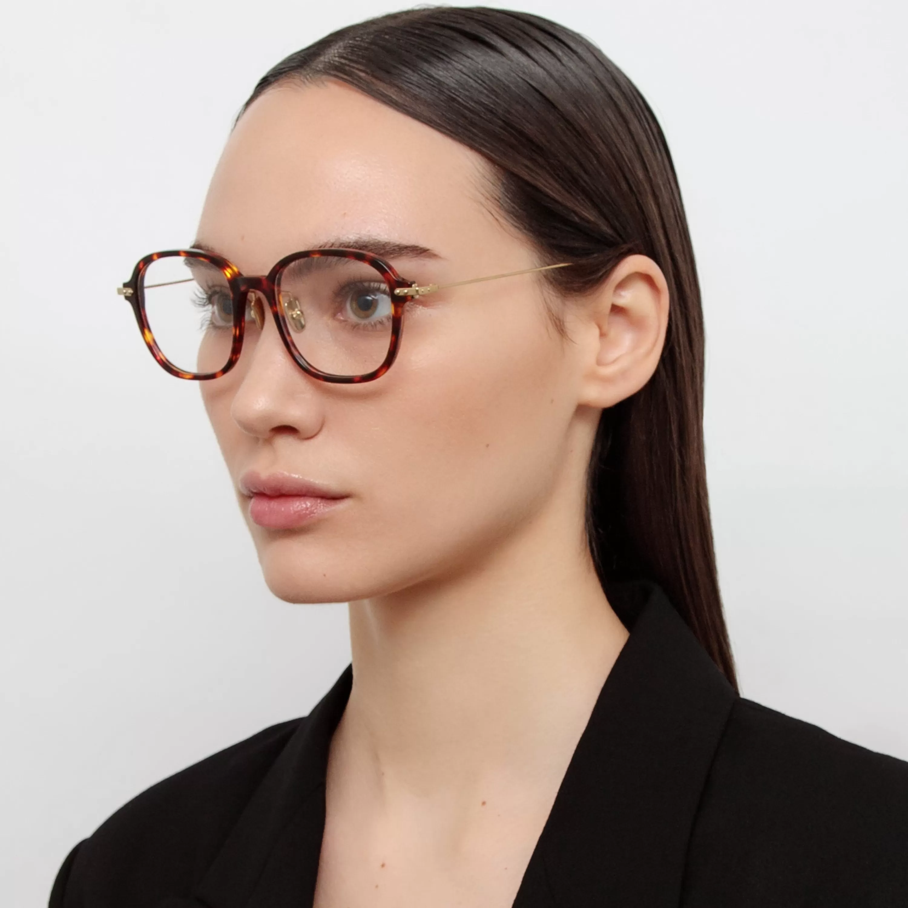 LINDA FARROW (U.K.) Lane Square Optical Frame in Tortoiseshell (Asian Fit)
