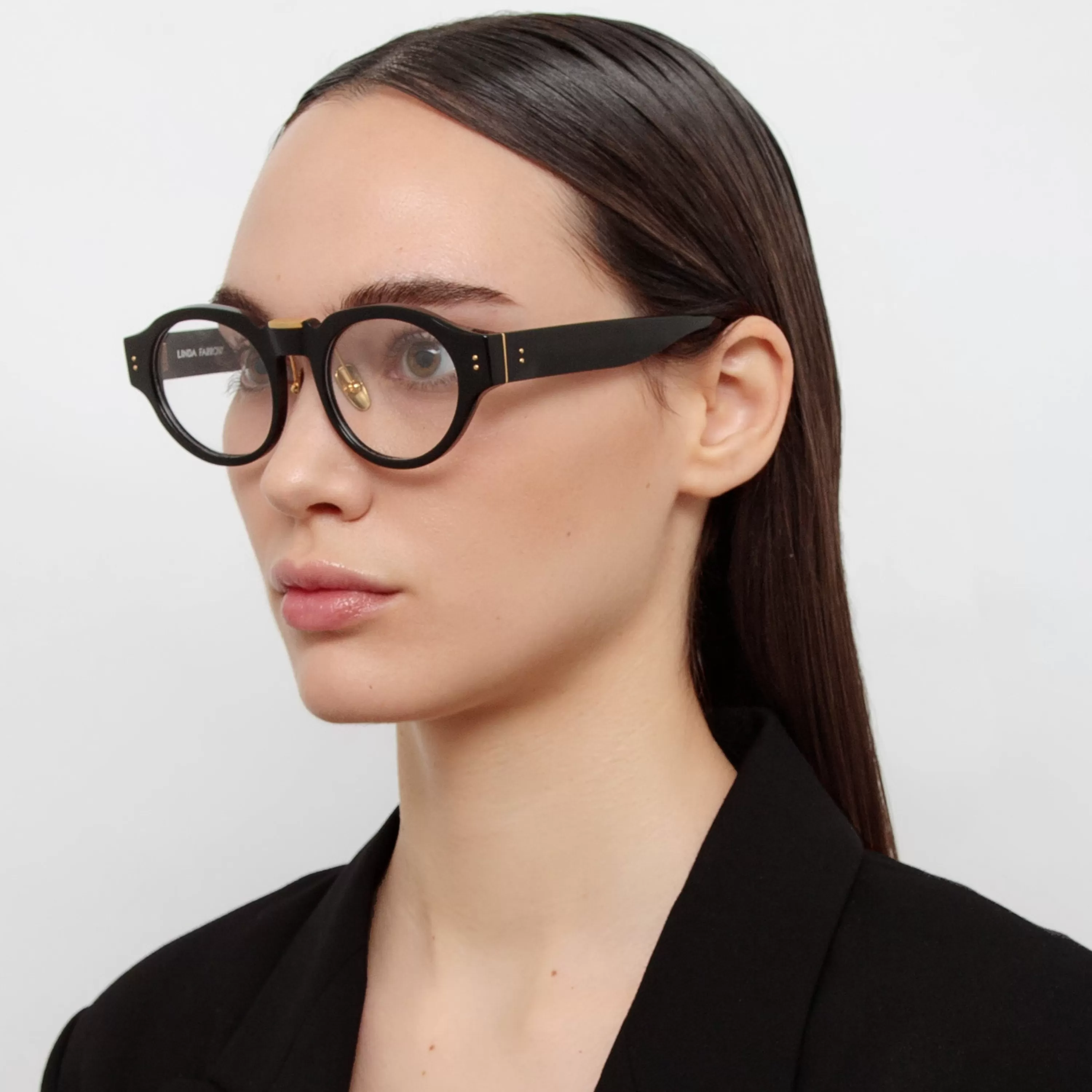 LINDA FARROW (U.K.) Leon Angular Optical Frame in Black