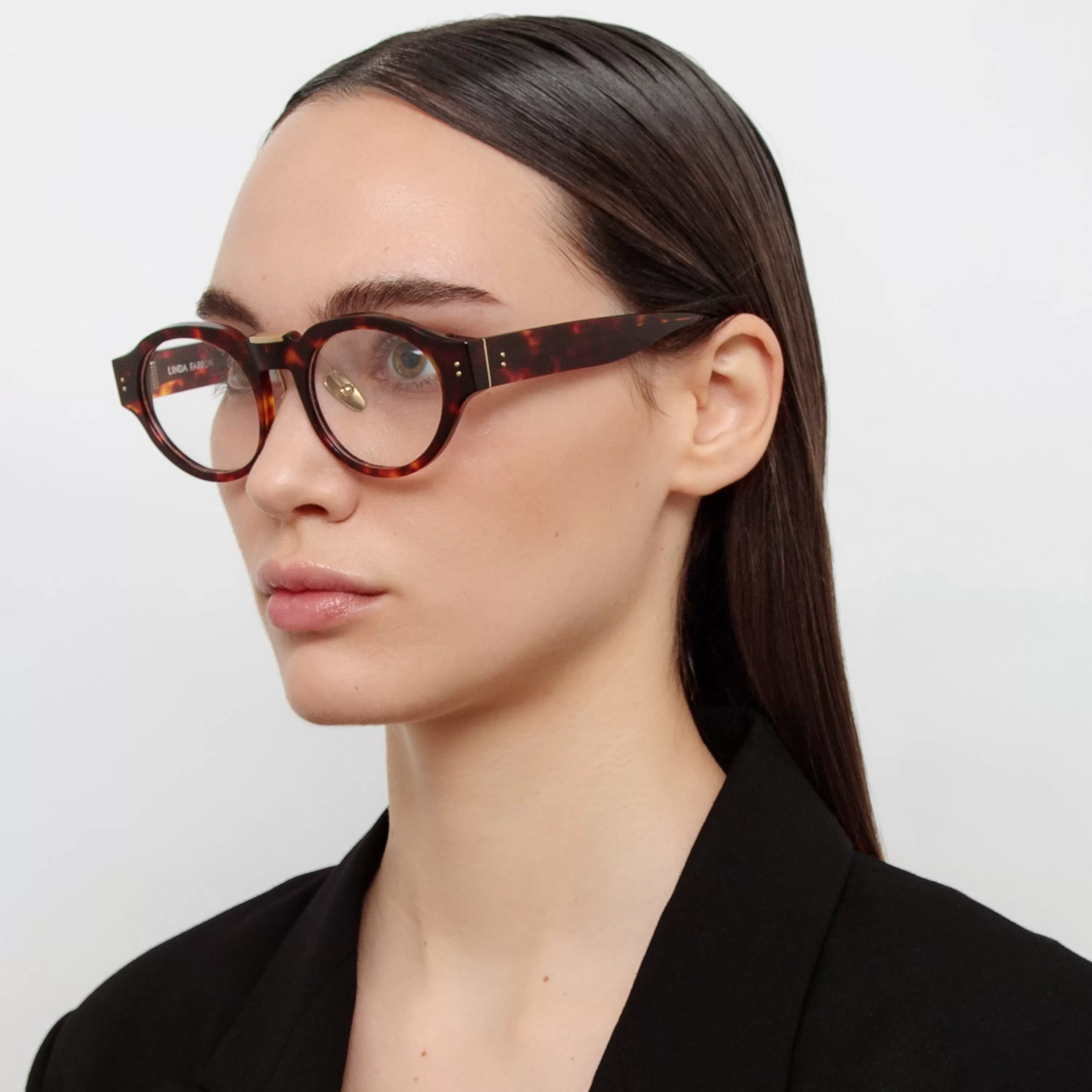 LINDA FARROW (U.K.) Leon Angular Optical Frame in Tortoiseshell