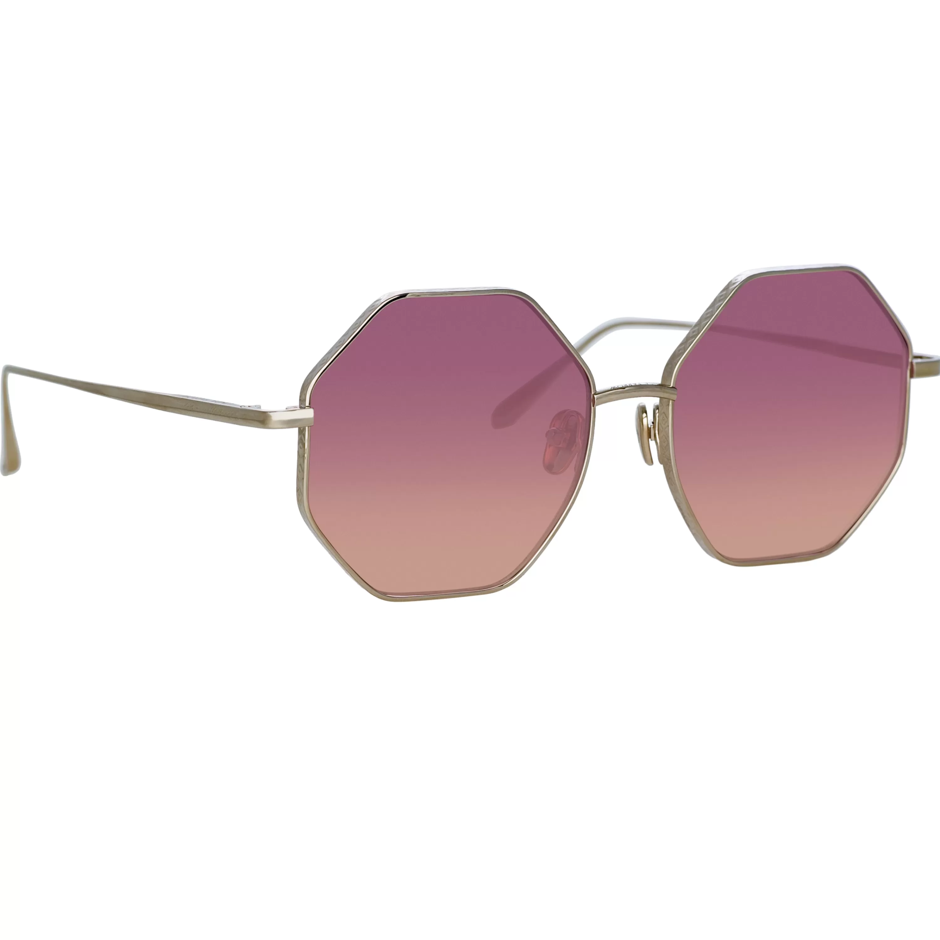 LINDA FARROW (U.K.) Lianas Hexagon Sunglasses in Light Gold and Wine